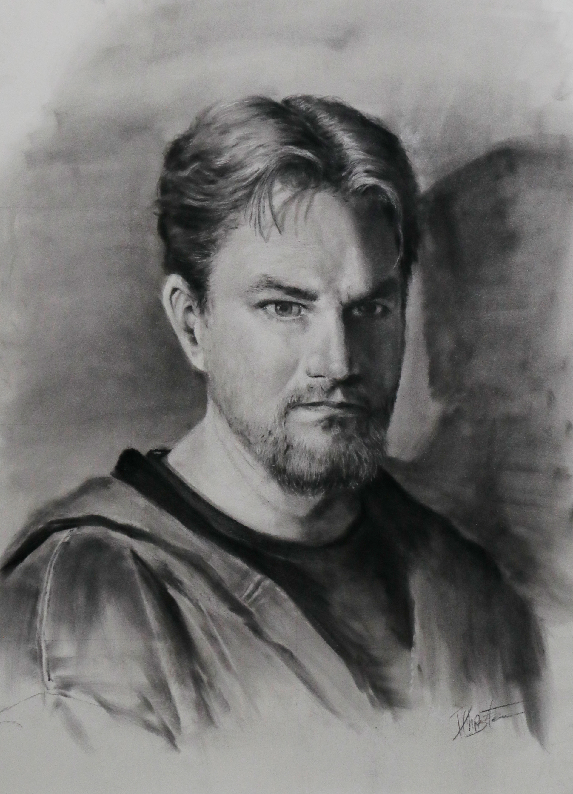 Self-portrait 1, Charcoal on paper, 18"x24", 2022.