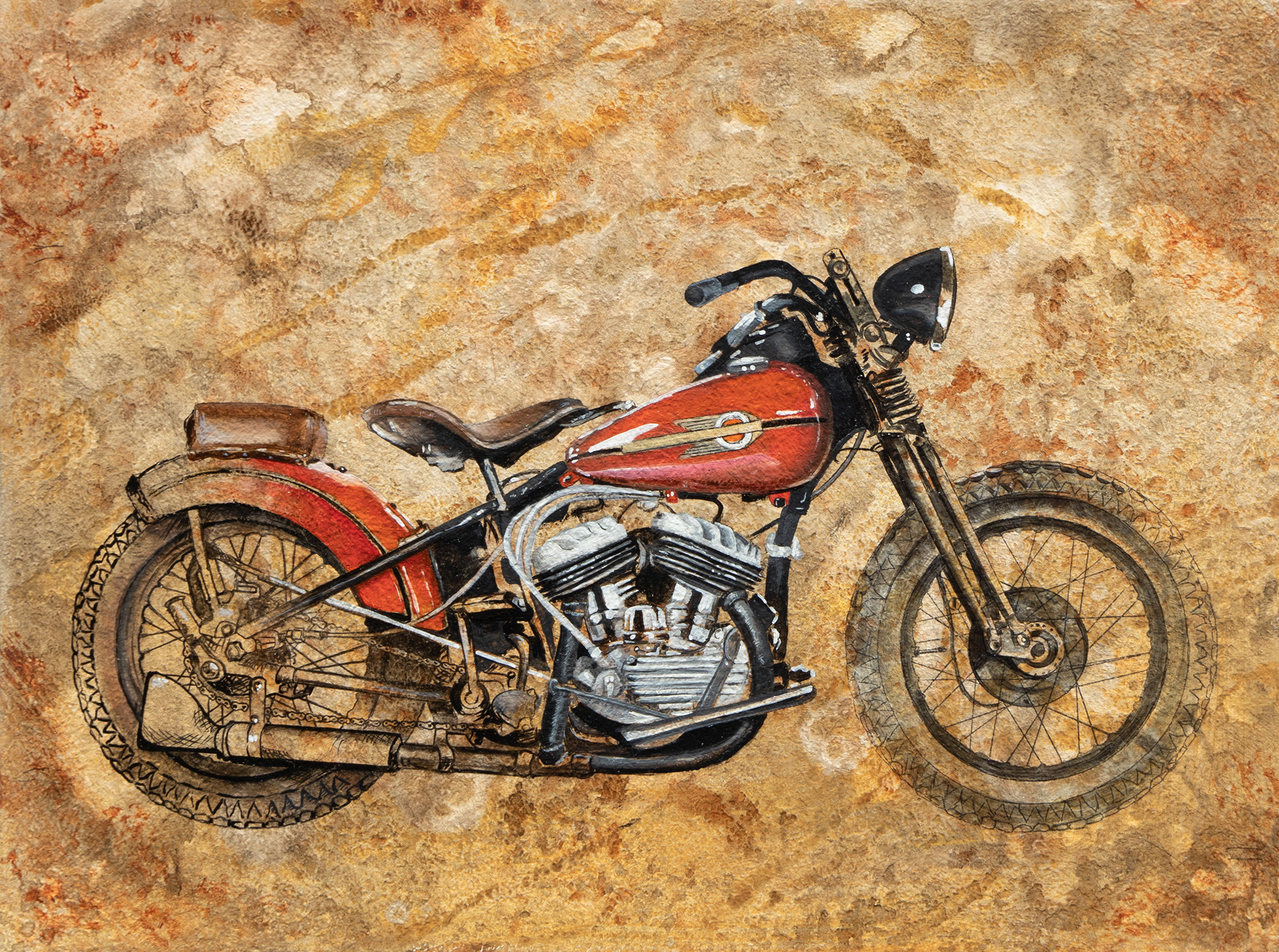 1932 Harley-Davidson Custom Bobber, acrylic on panel, 2019.