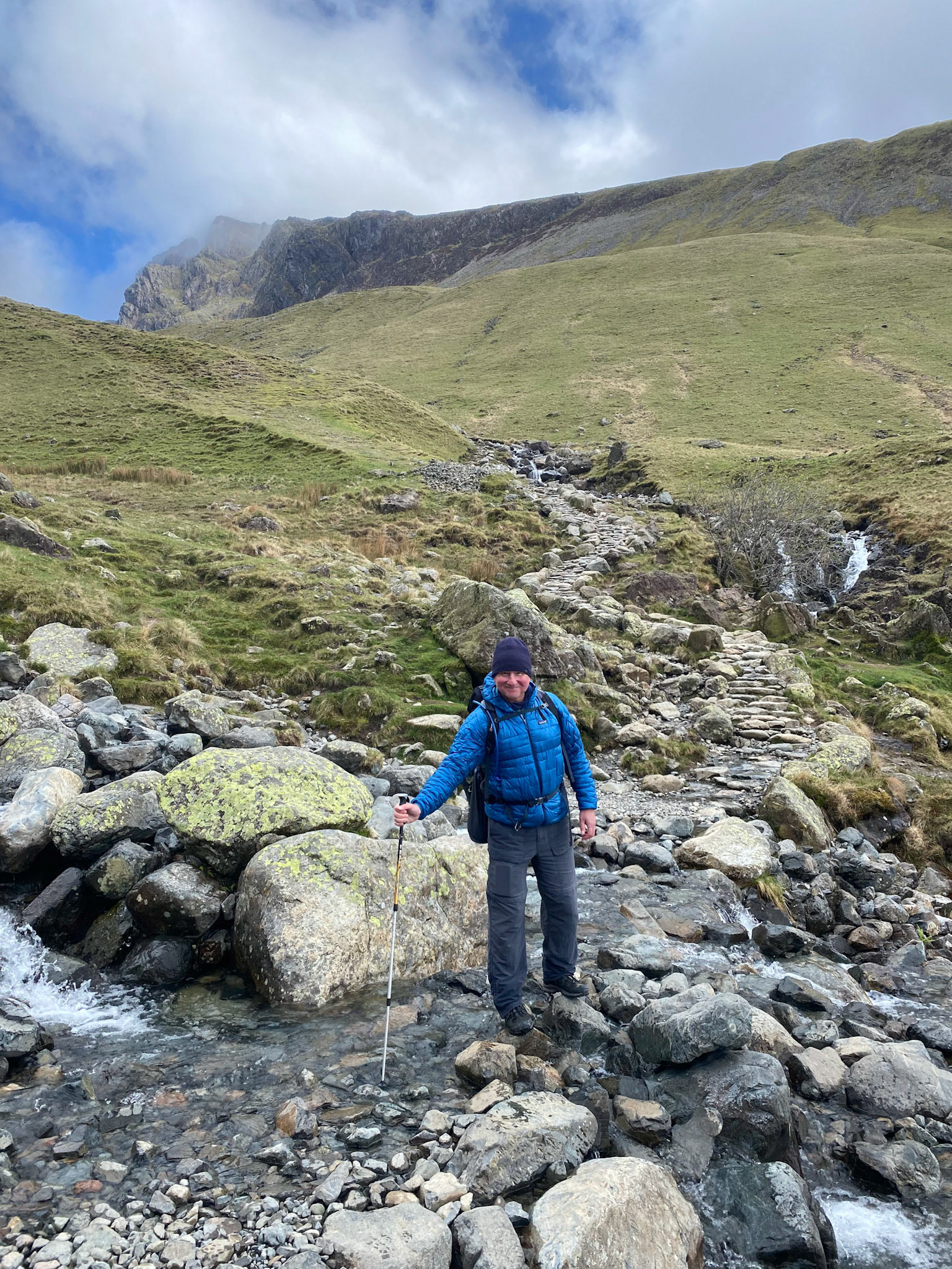Alex crossing Lingmell Gill