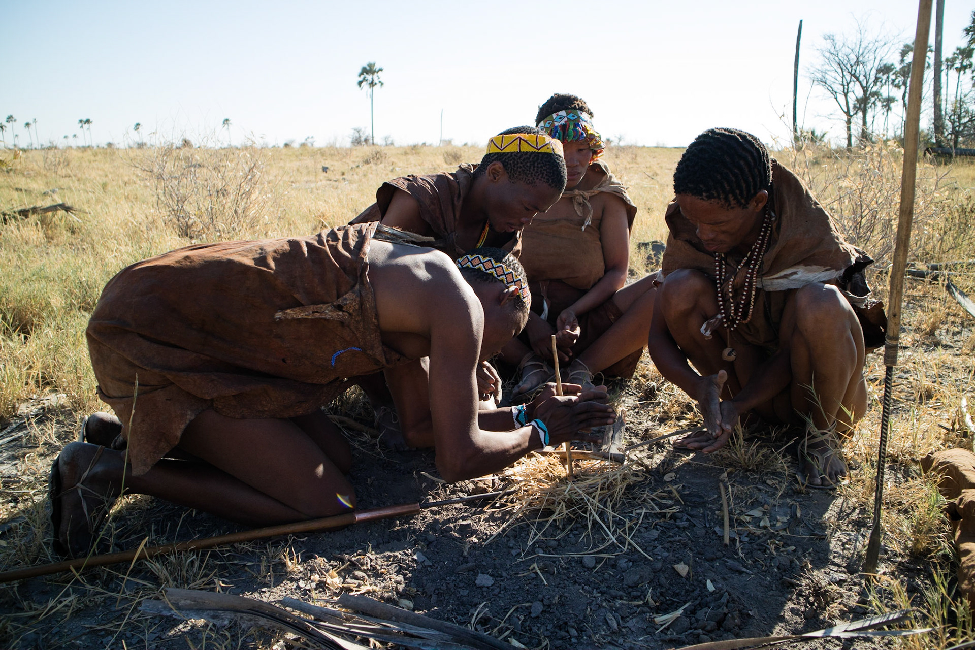 San bushmen starting a fire