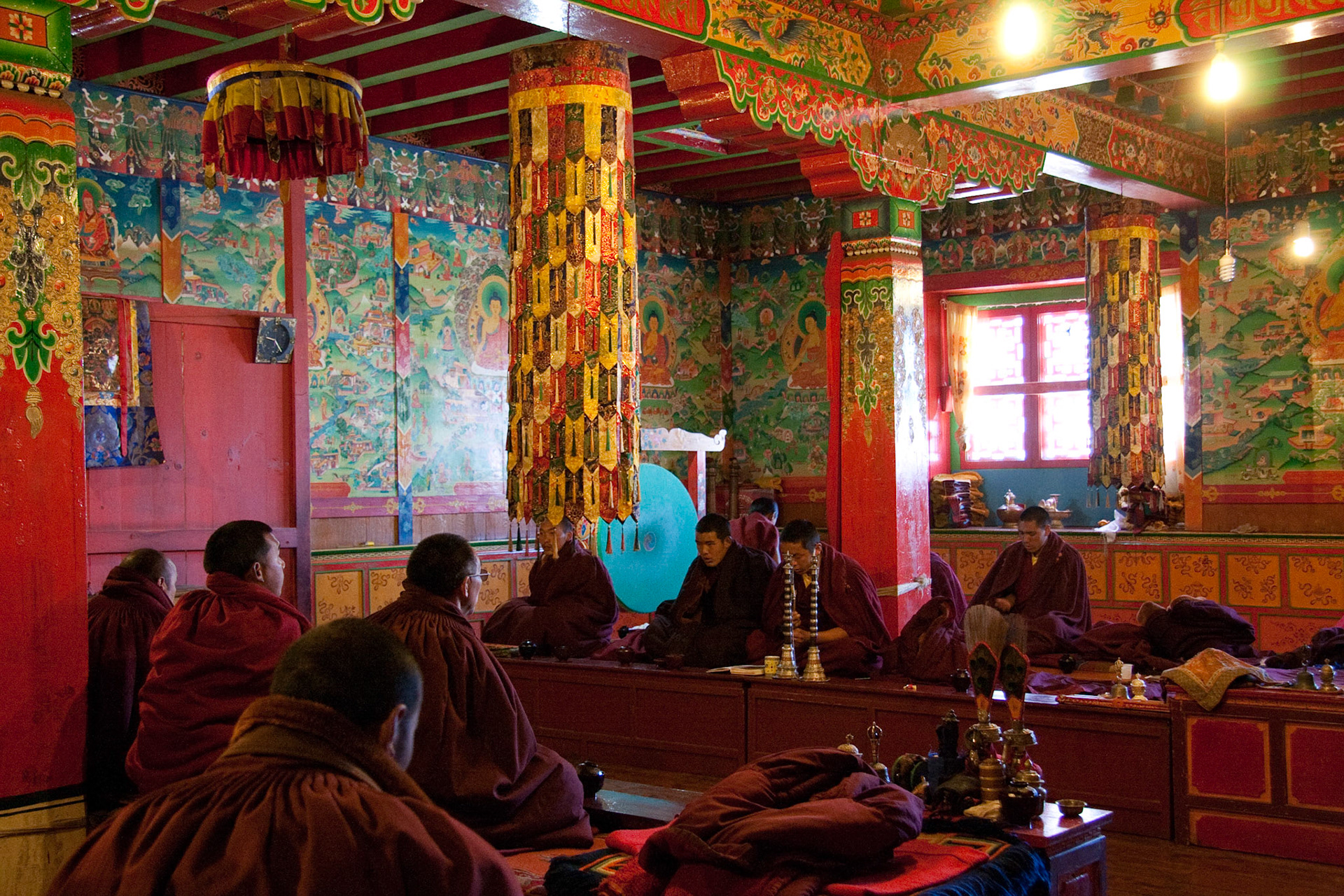 Monks praying at Thangboche monastery