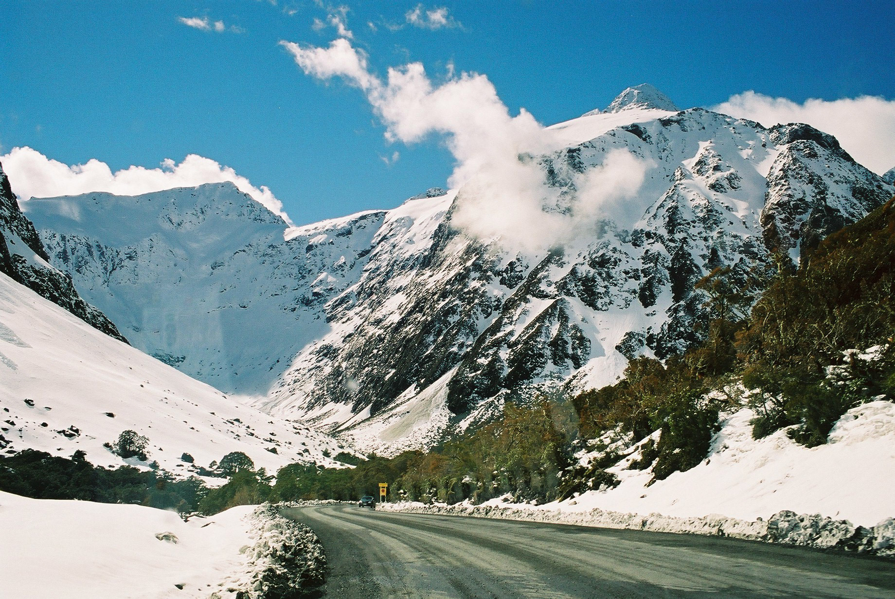 Milford Sound road in the sun