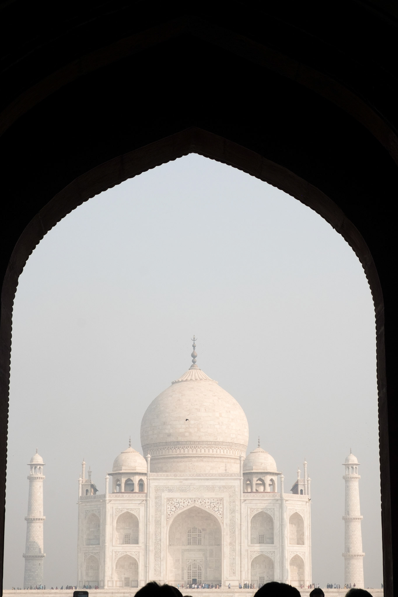 Taj Mahal and two minarets from the main gate