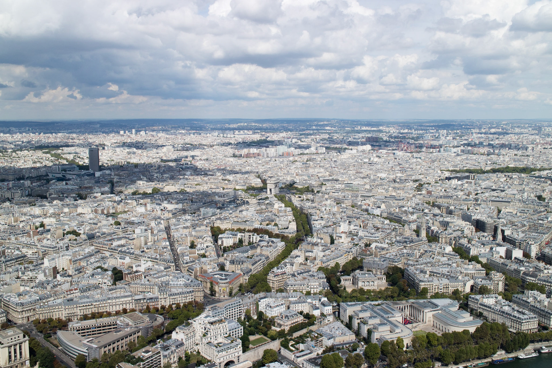 Arc de Triomphe and northern Paris from the top of Eiffel Tower