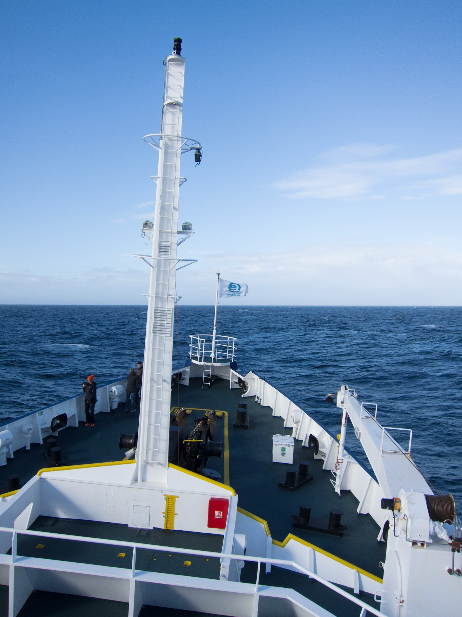At sea, rolling in 40 knot winds!