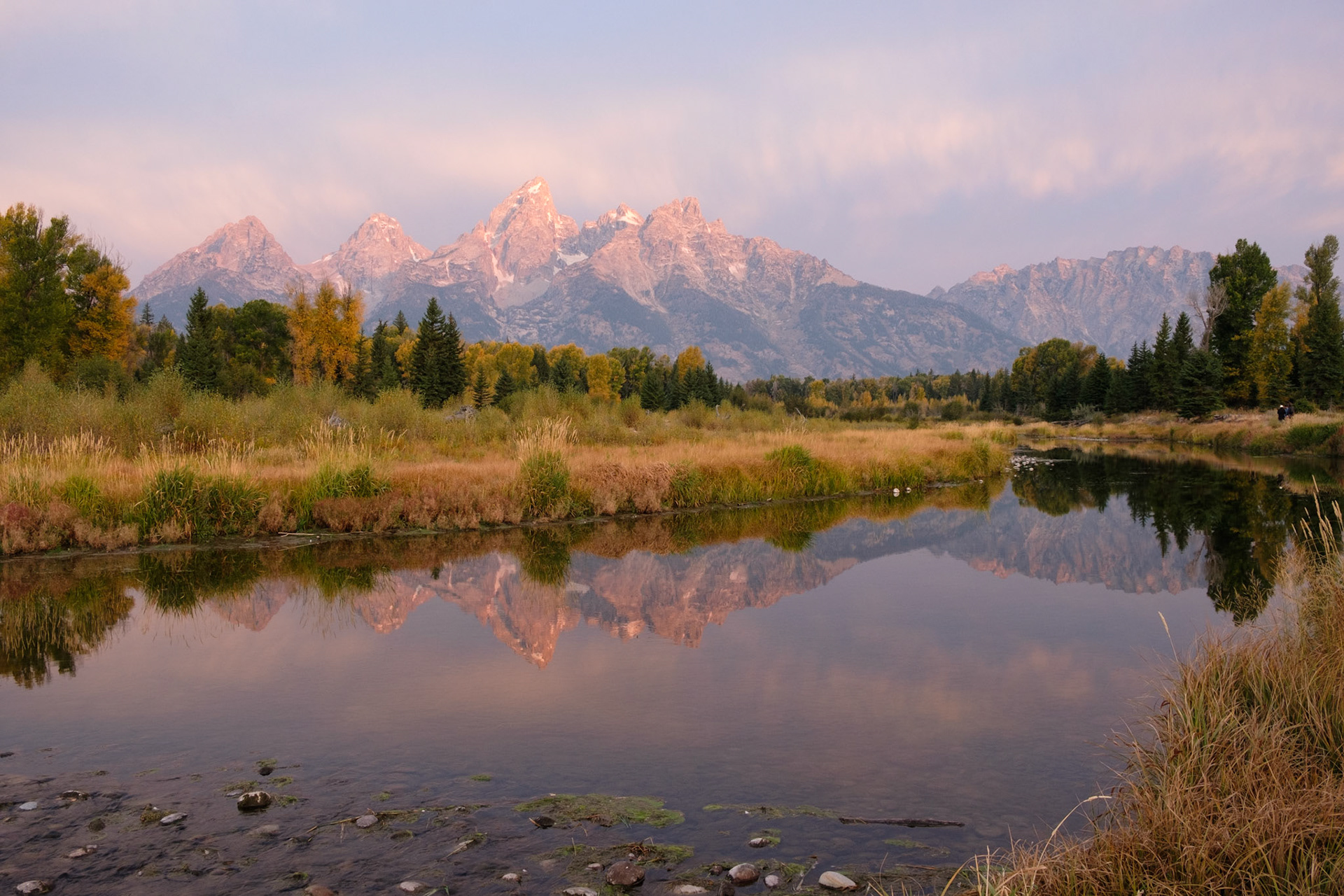 Sunrise view of the Tetons from Schwabacher’s Landing