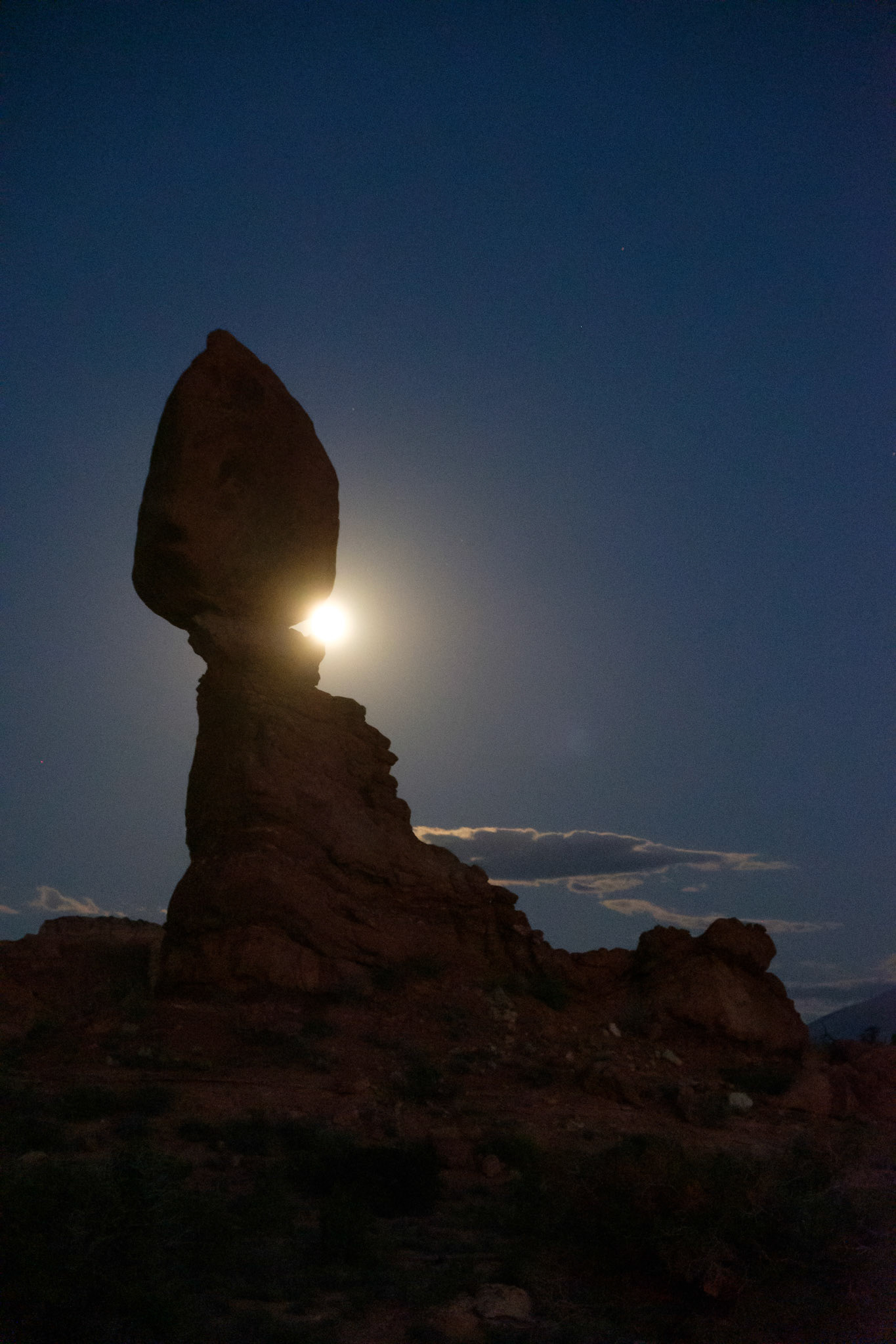 Moon rising behind Balanced Rock, Arches