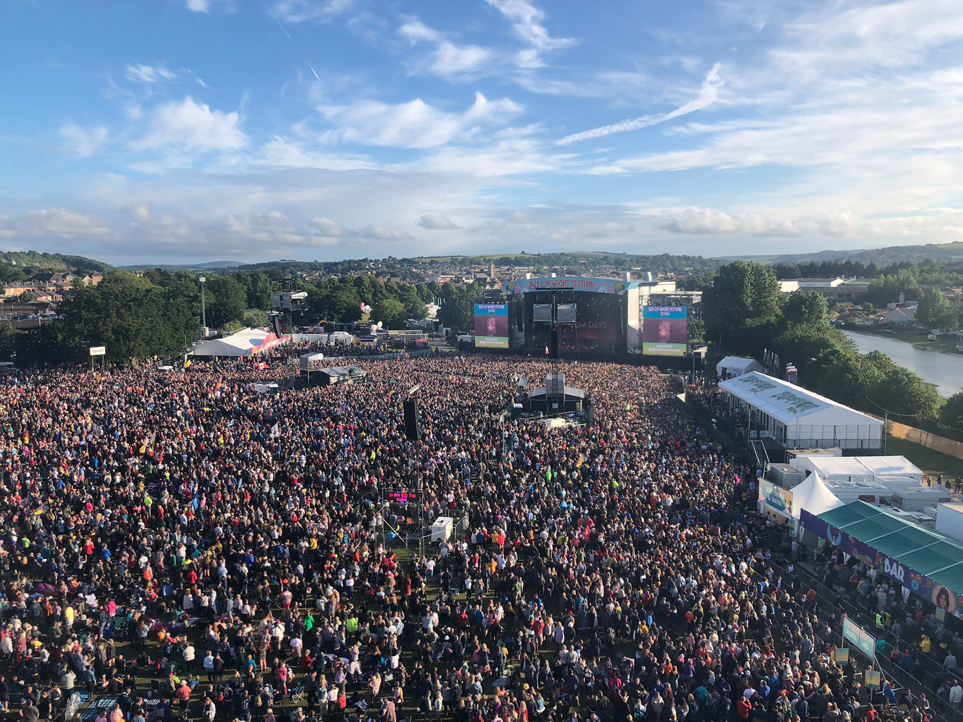 Main stage and a sea of people at the Isle of Wight festival