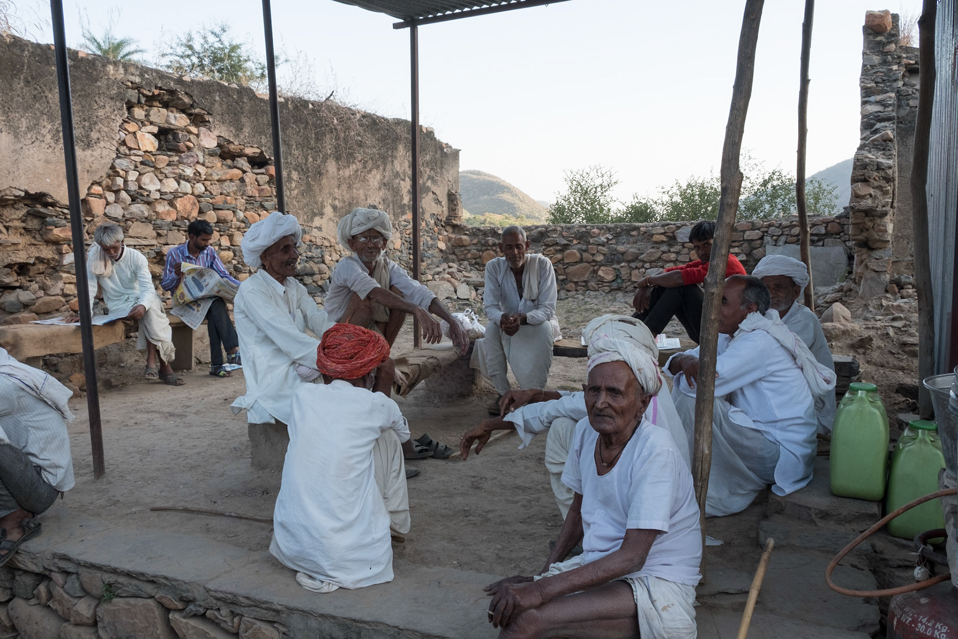 Village men discussing life at the end of the day