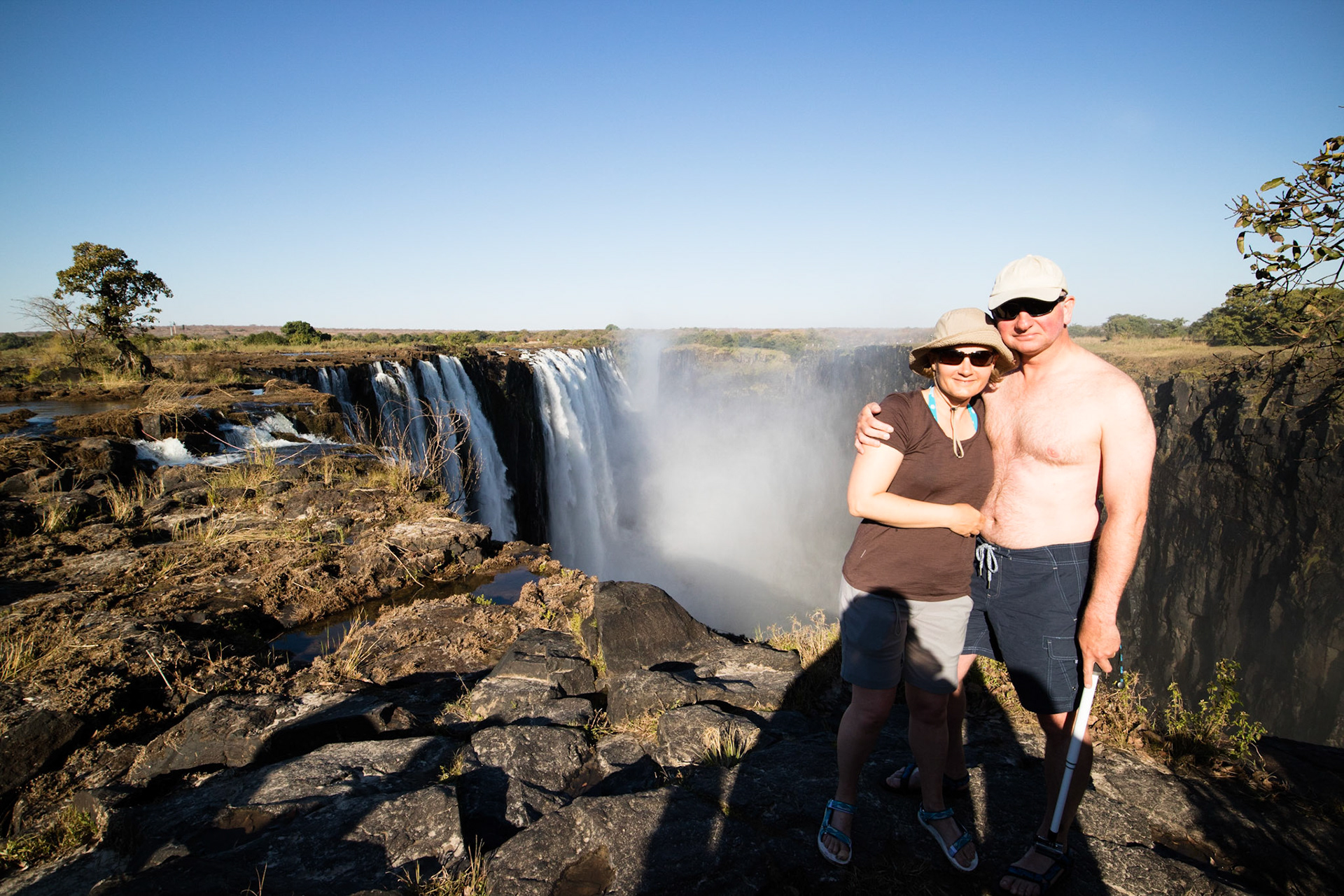 Us on Livingstone Island, at the top of Victoria Falls