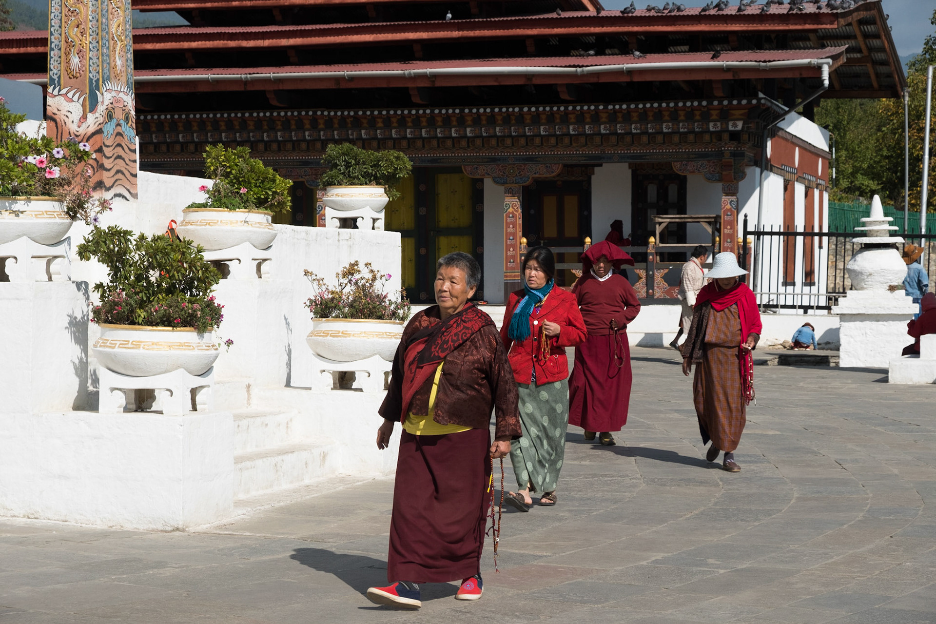 Worshippers circumambulating the National Memorial Chorten