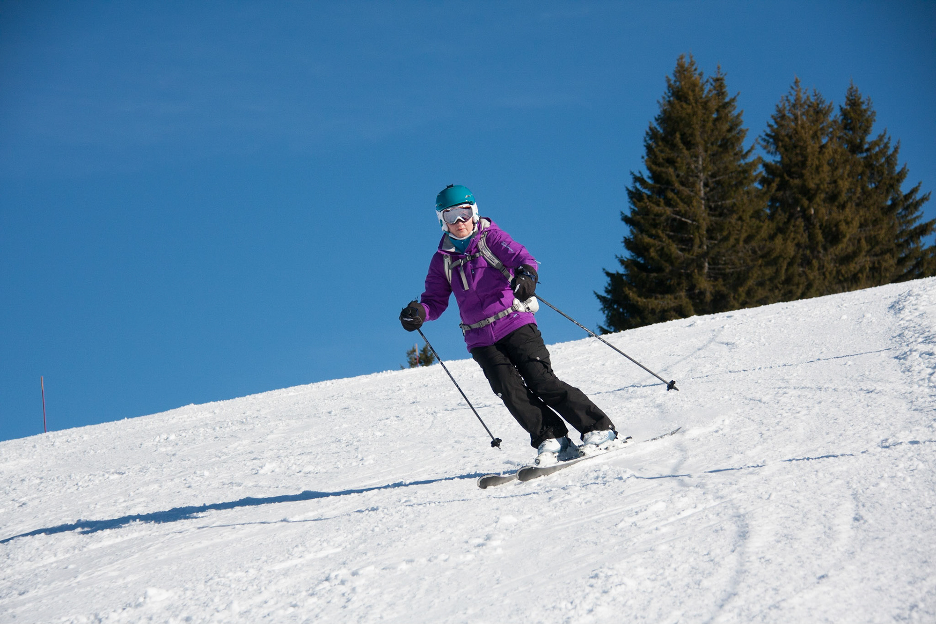 Sue skiing