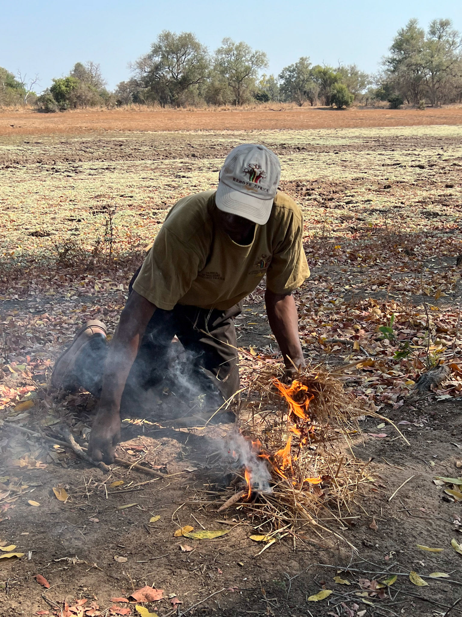 Starting a fire for morning coffee