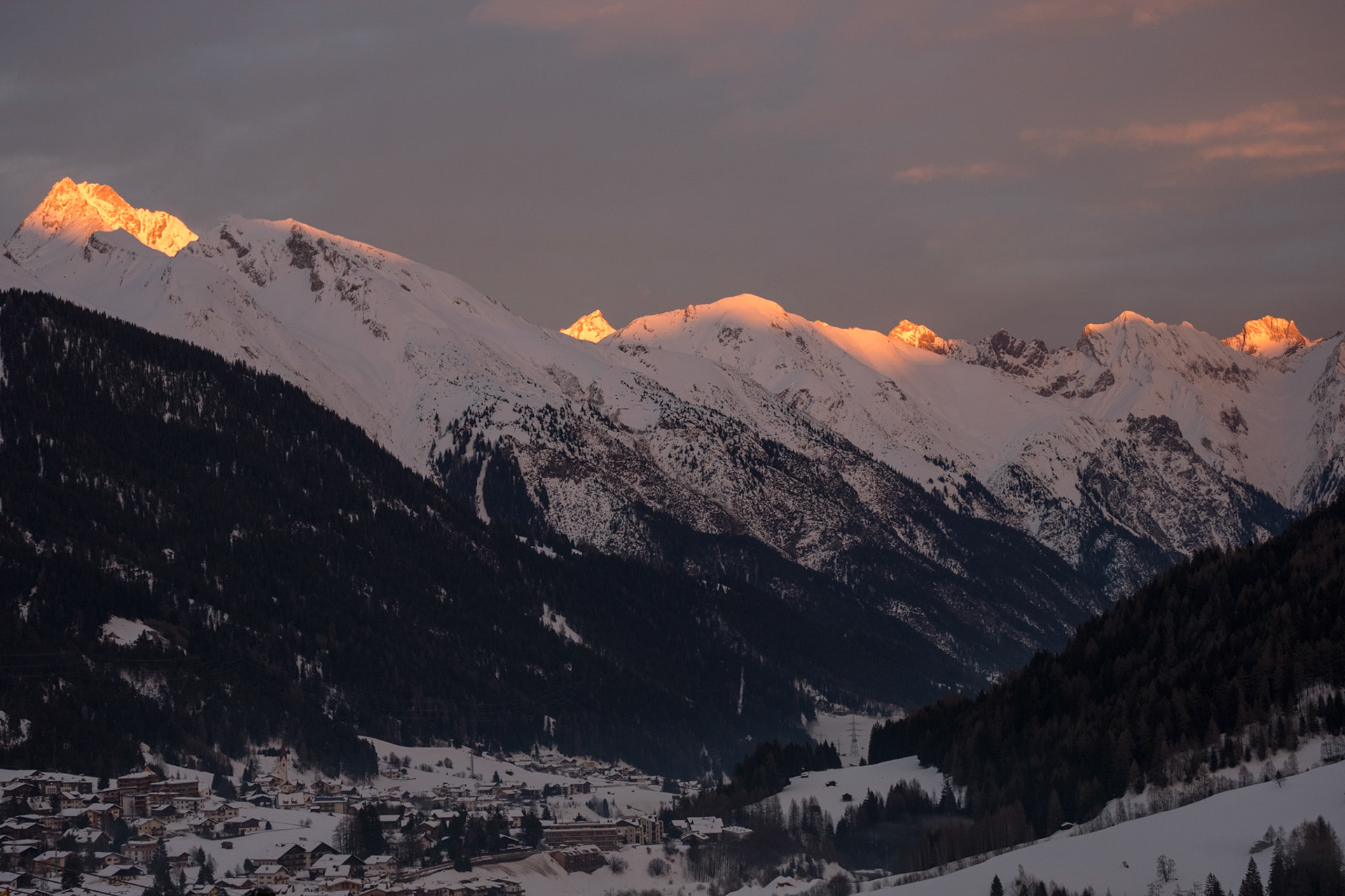 Last sun catching the mountains