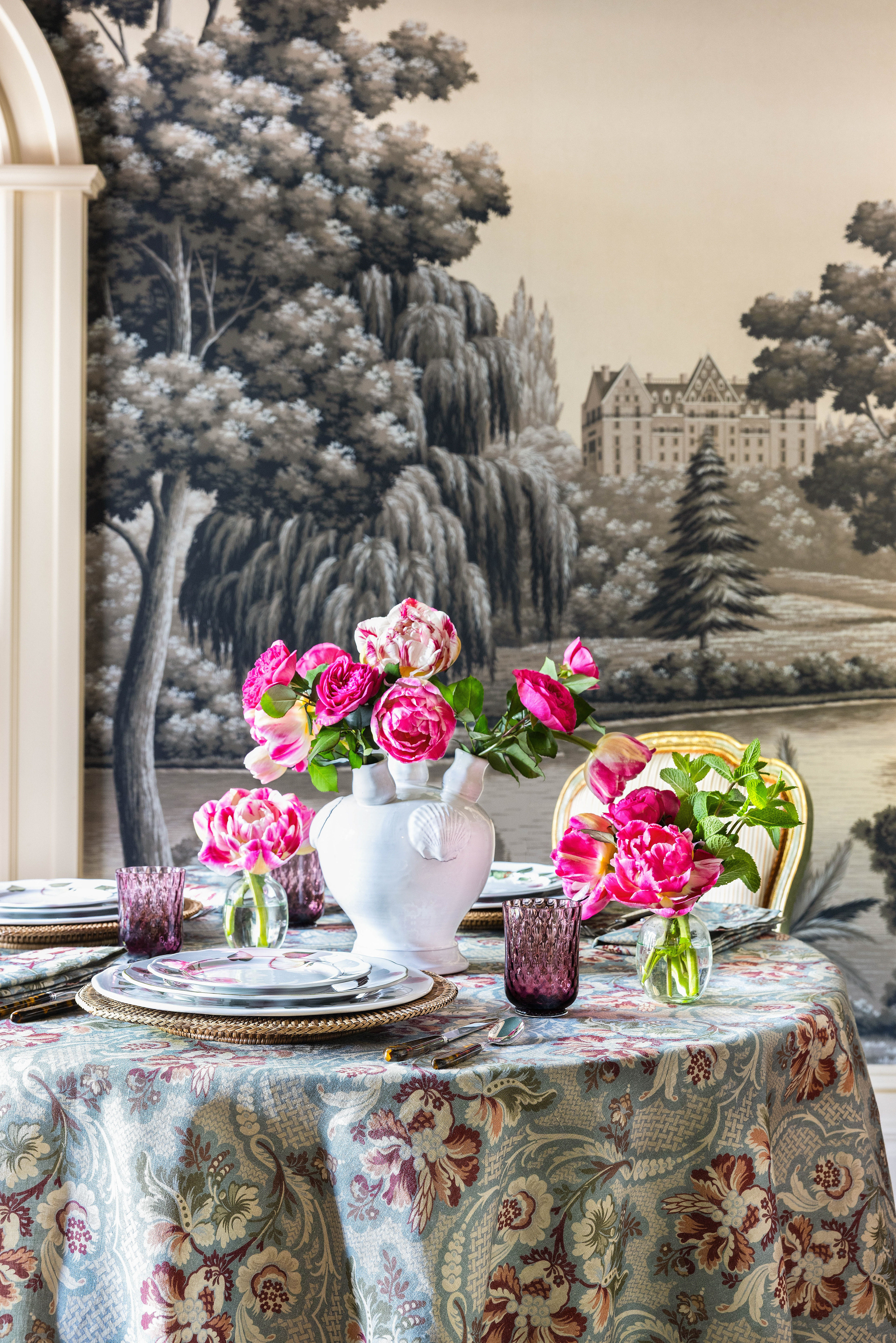 Tablesetting in the deGournay showroom, photographed by Hayley Ellen Day