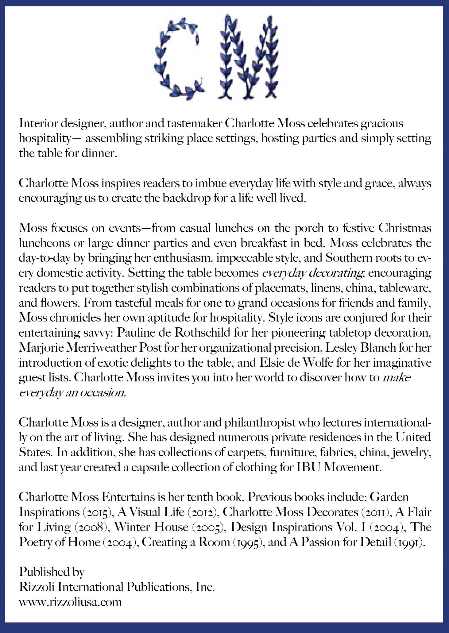 Charlotte Moss Entertains Marketing Brochure