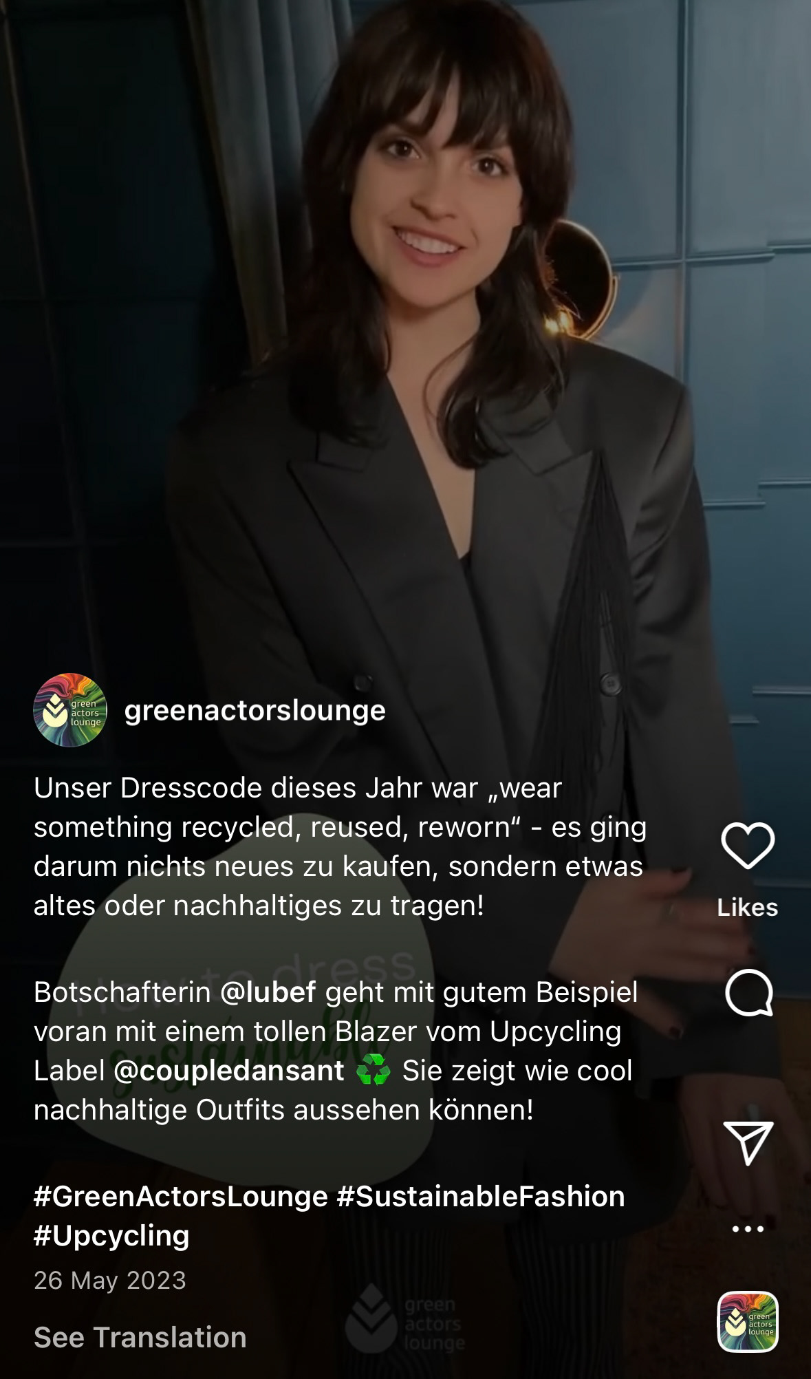 FILM INDUSTRY EXPOSURE · Actress Luise Befort wore and mentioned Couple Dansant in the Green Actors Lounge 2023