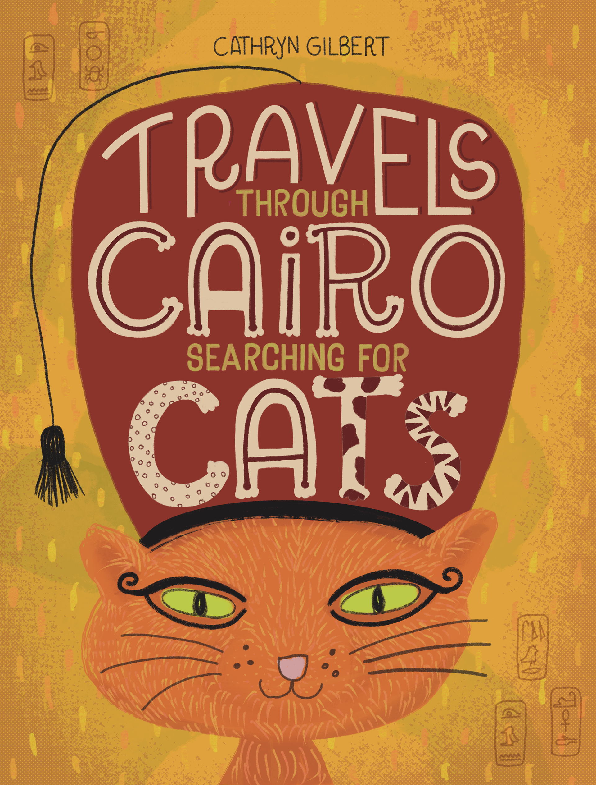 Fun hand lettering of a cat in a hat for a cover mockup