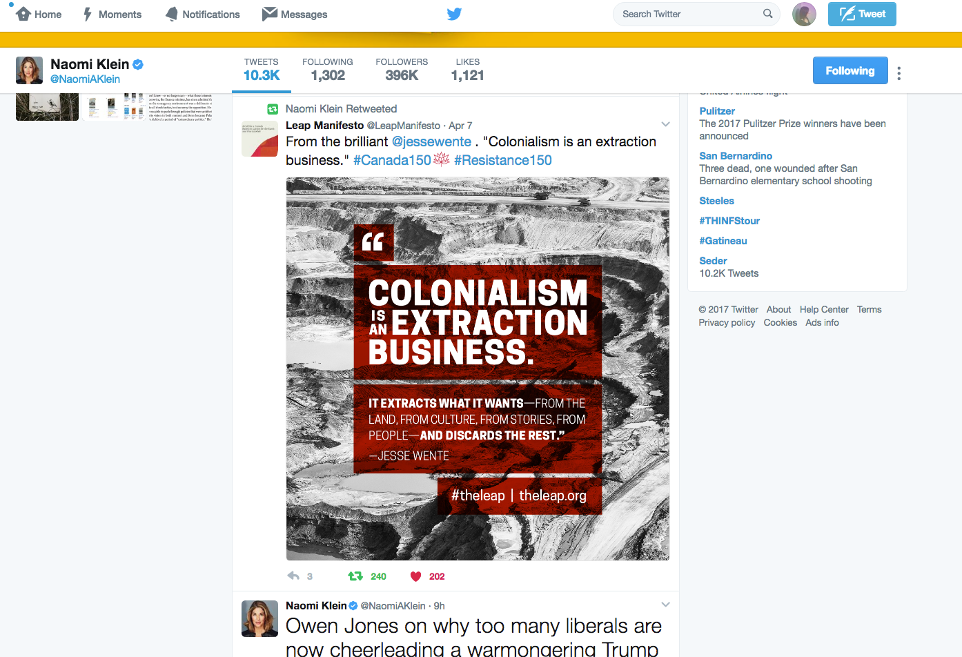 Naomi Klein's post of the graphic resulted in widespread twitter exposure.