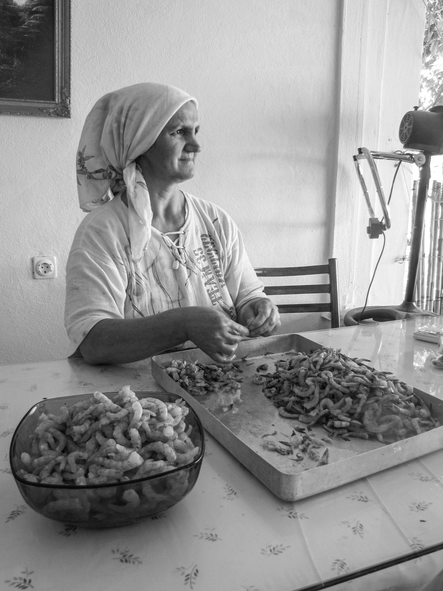 Préparation des crevettes roses