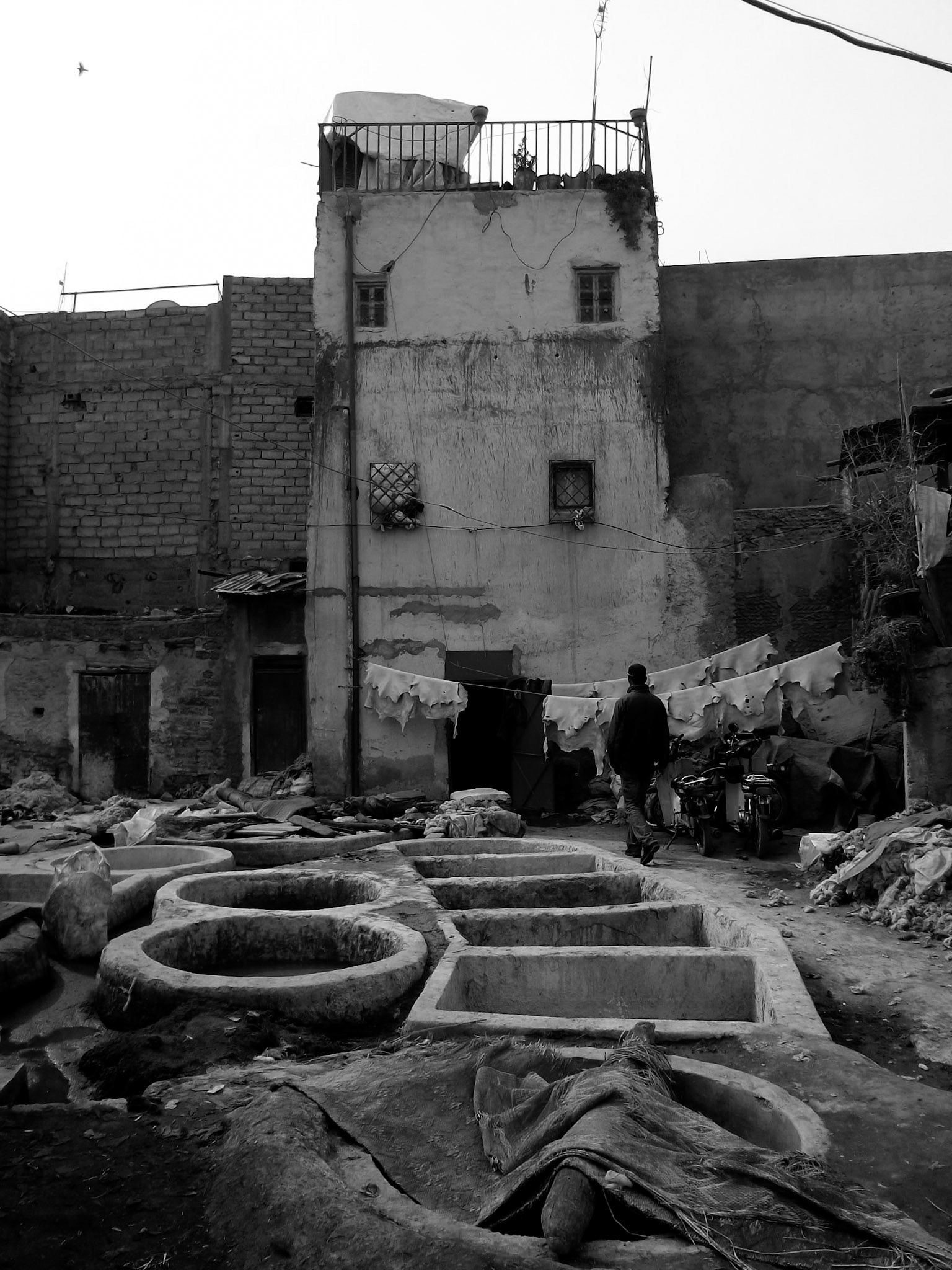 Séchage des peaux. Marrakech. 2011