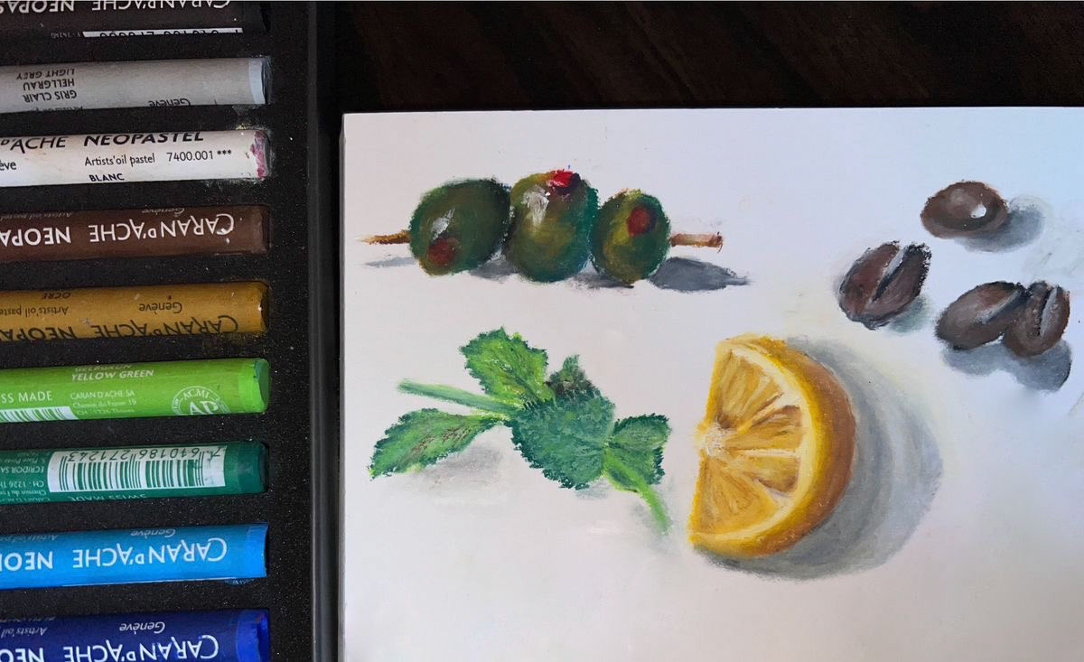 Martini Garnish Spread, Oil Pastels