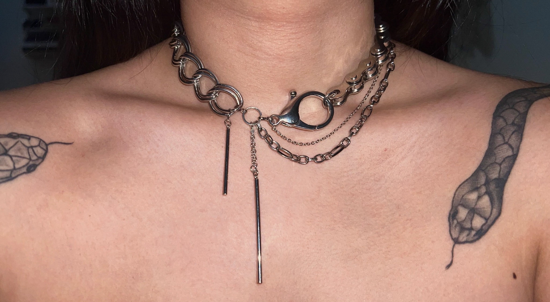 Bike and misc chain silver necklace