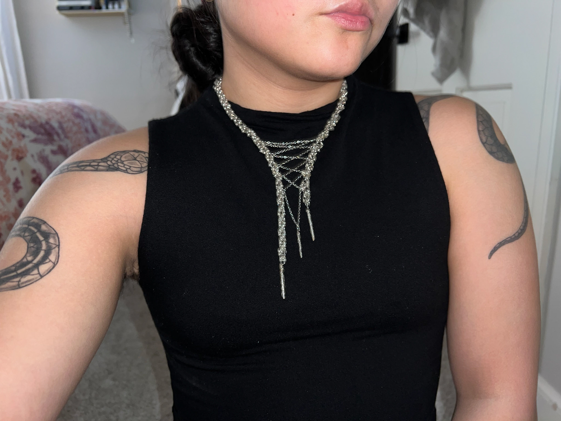 JPL3 Beaded Chainmail necklace with corset detail and handmade pendants