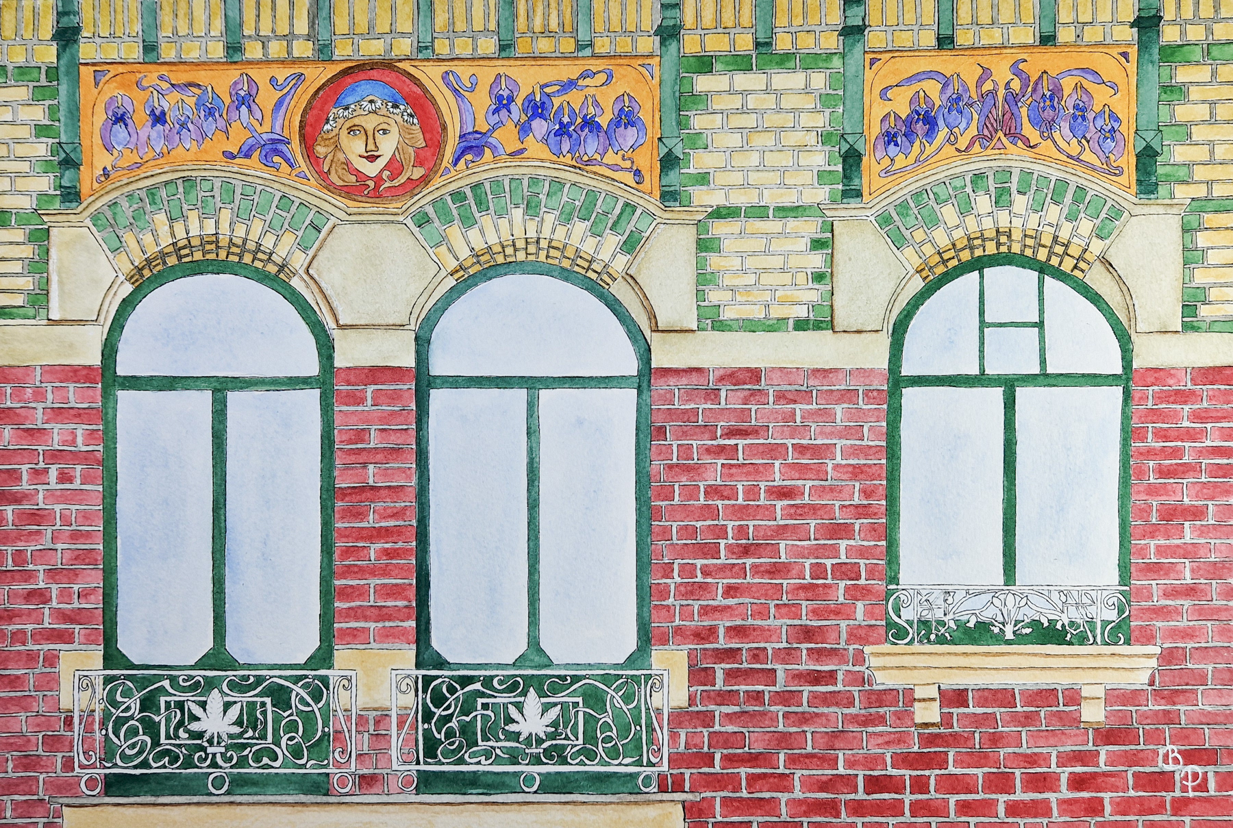 Façade à Lambersart - Aquarelle et pigment liner (Exposition au Colysée avril-mai 2024)