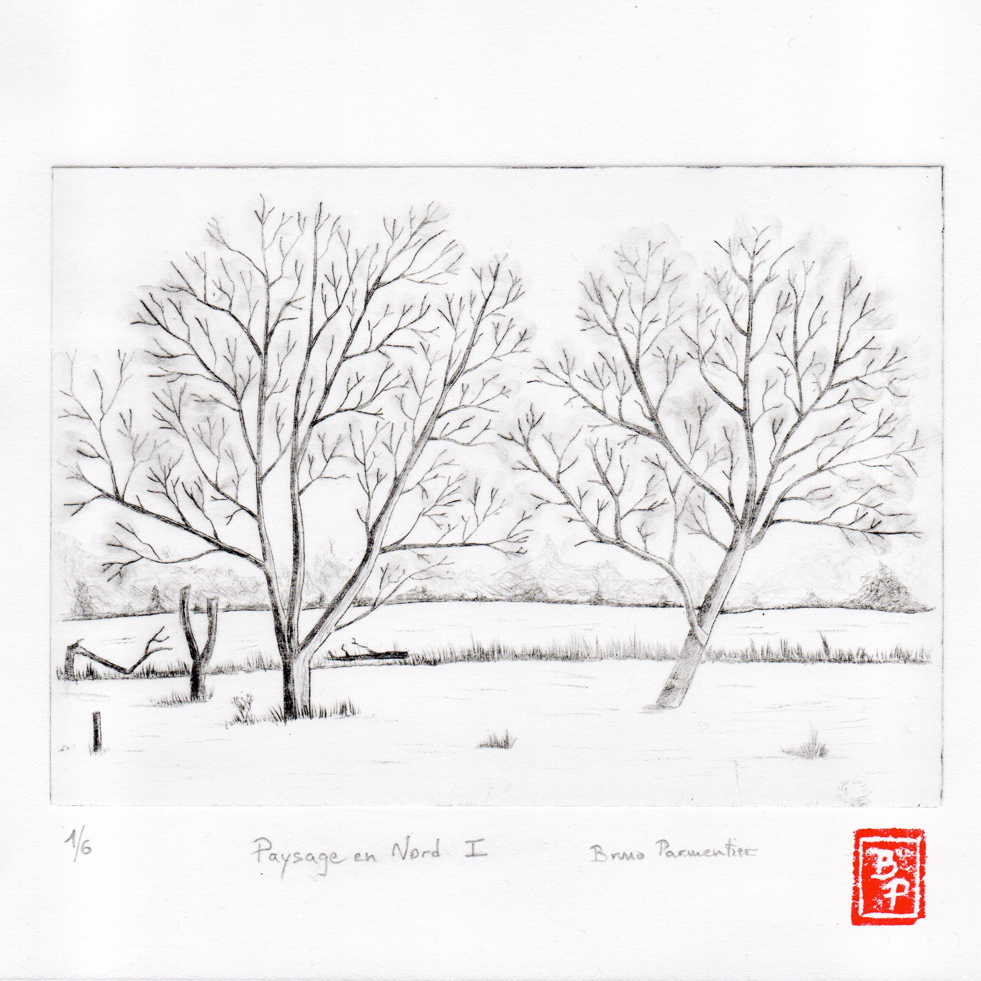 Paysage en Nord 1 (Pointe sèche, roulette et multi-lames - janvier 2025)