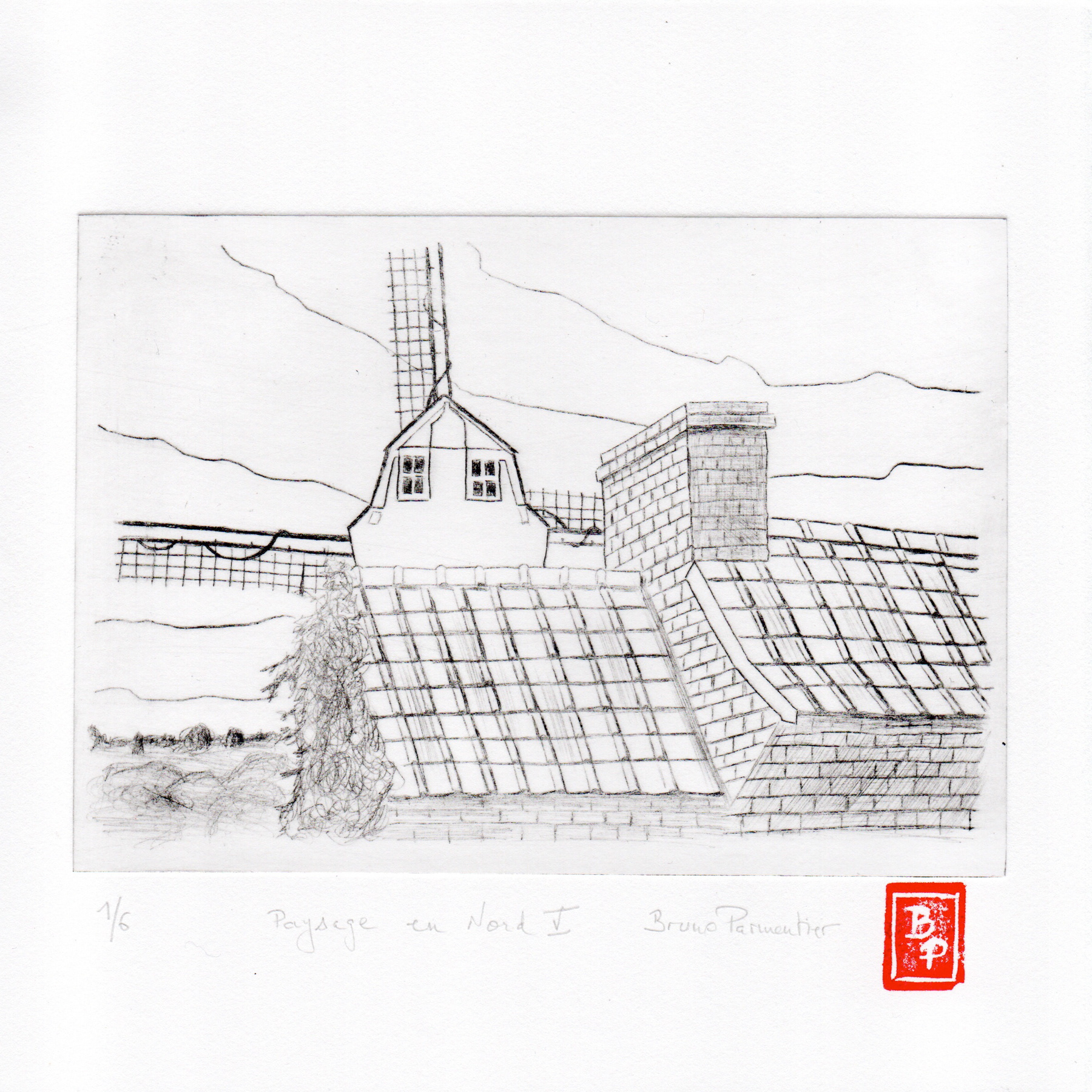 Paysage en Nord (pointe sèche 2025)