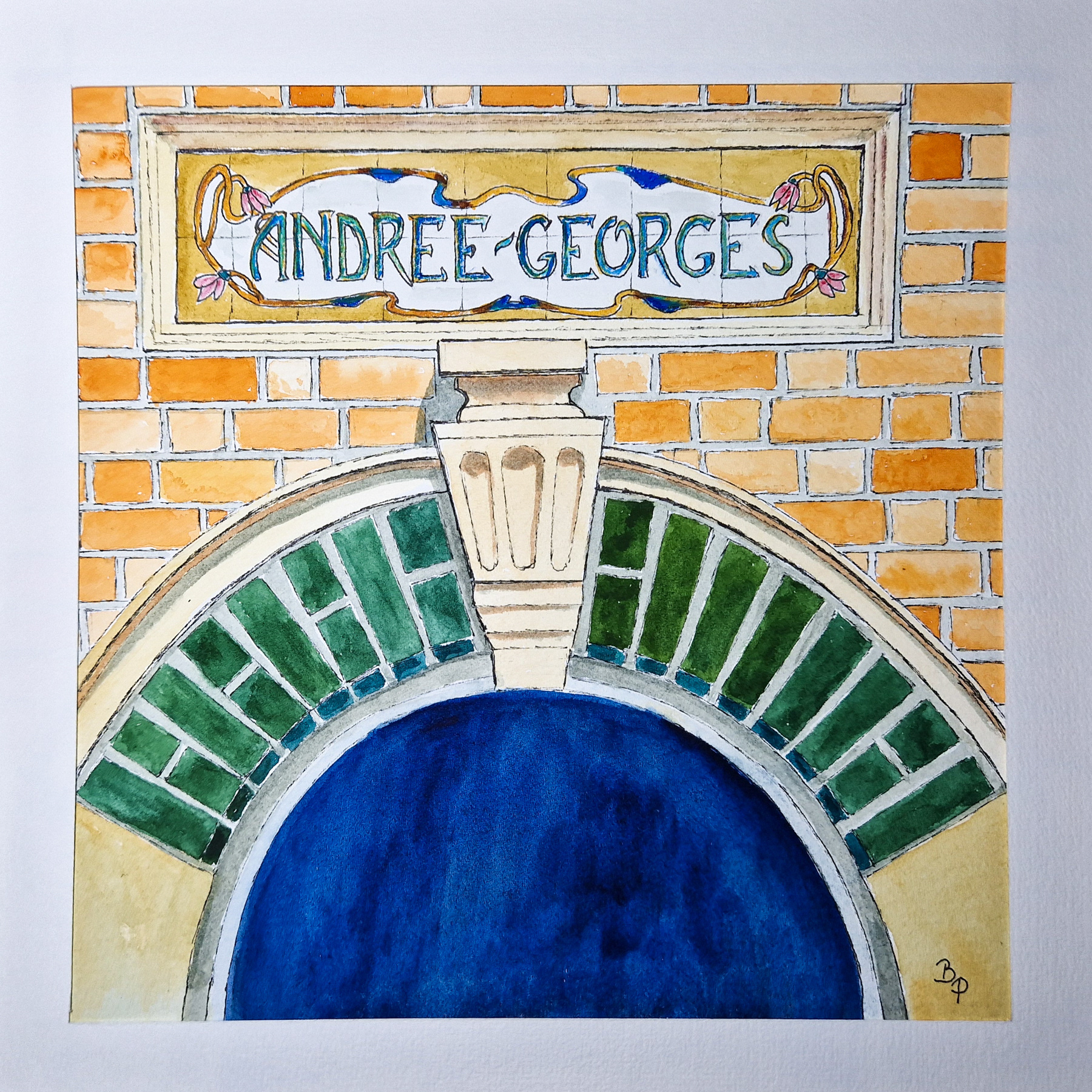 Façade à Lambersart - Aquarelle et pigment liner (Exposition au Colysée avril-mai 2024)