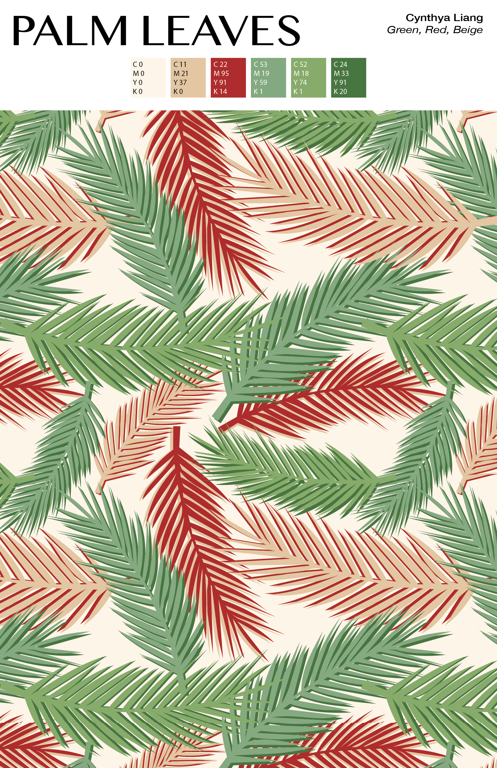 Palm Leaves (Green, Red, Beige)