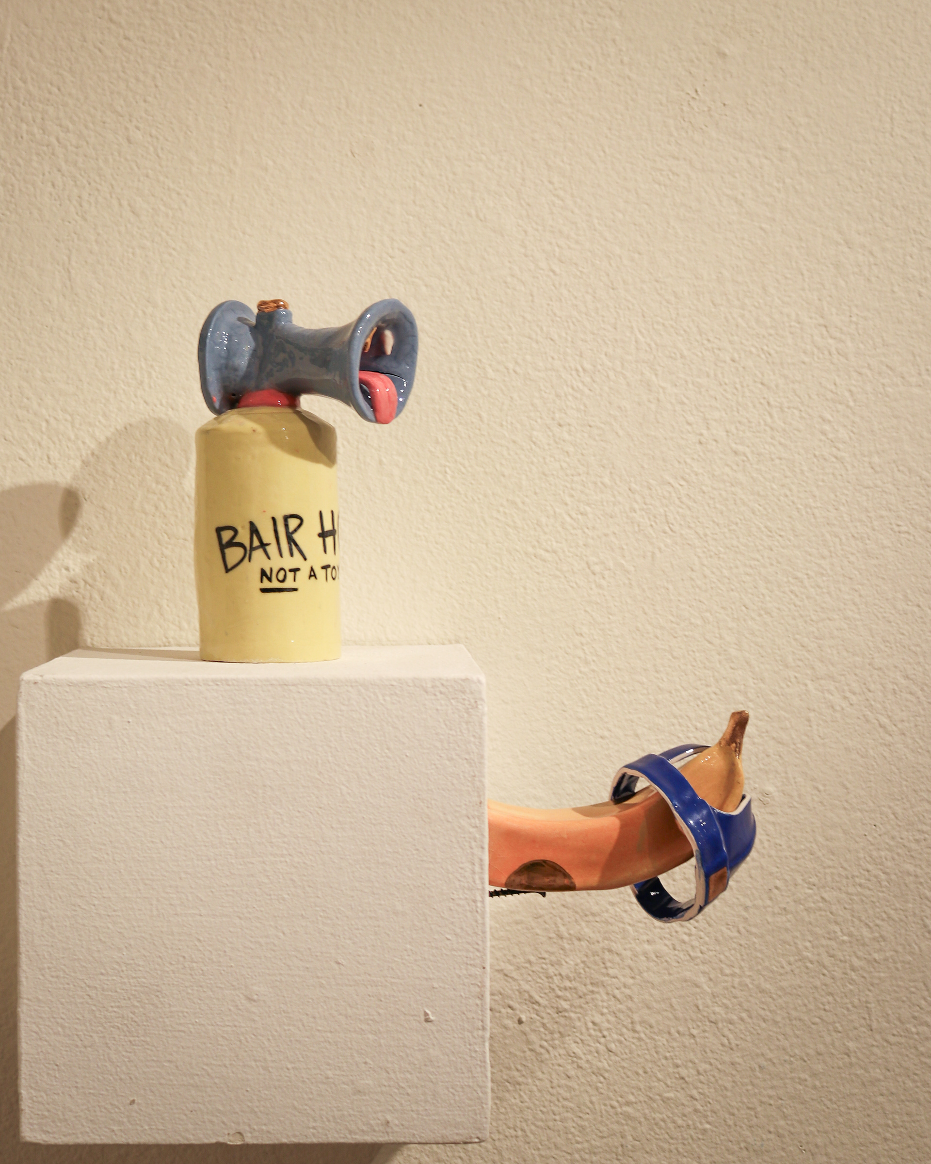 Bair horn and Banana Hammock, installed, 2025