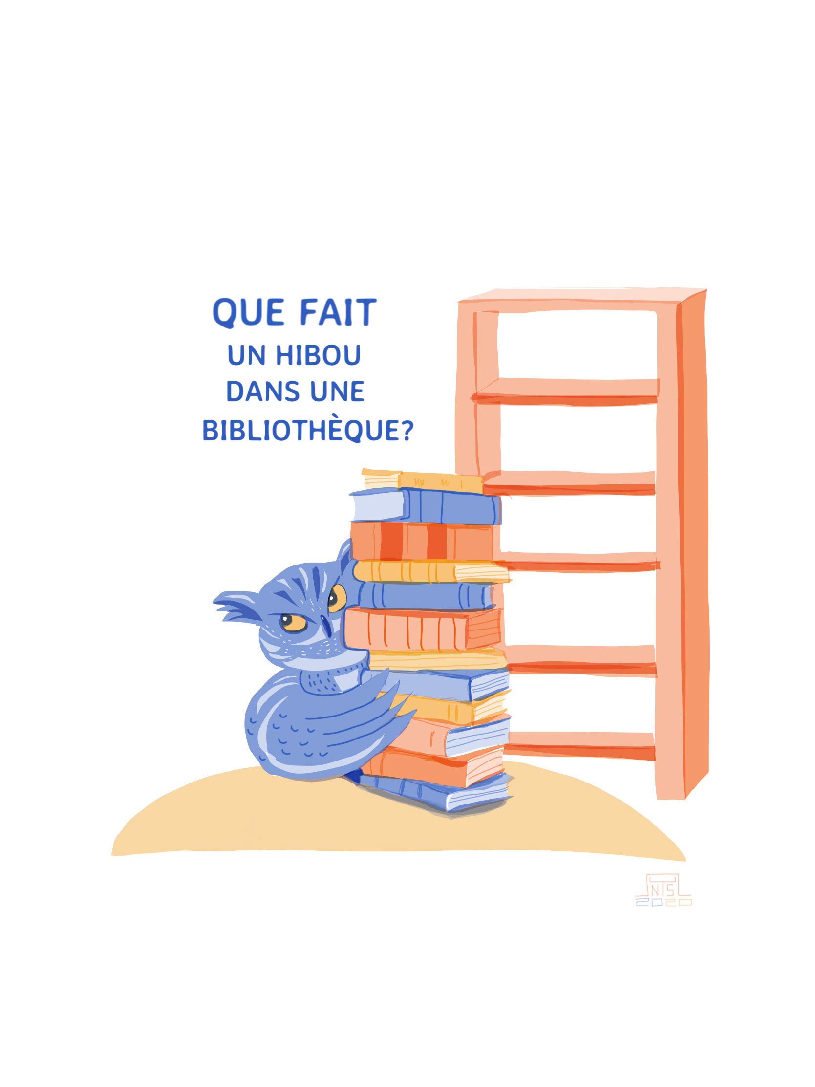 What is an owl doing in a library?