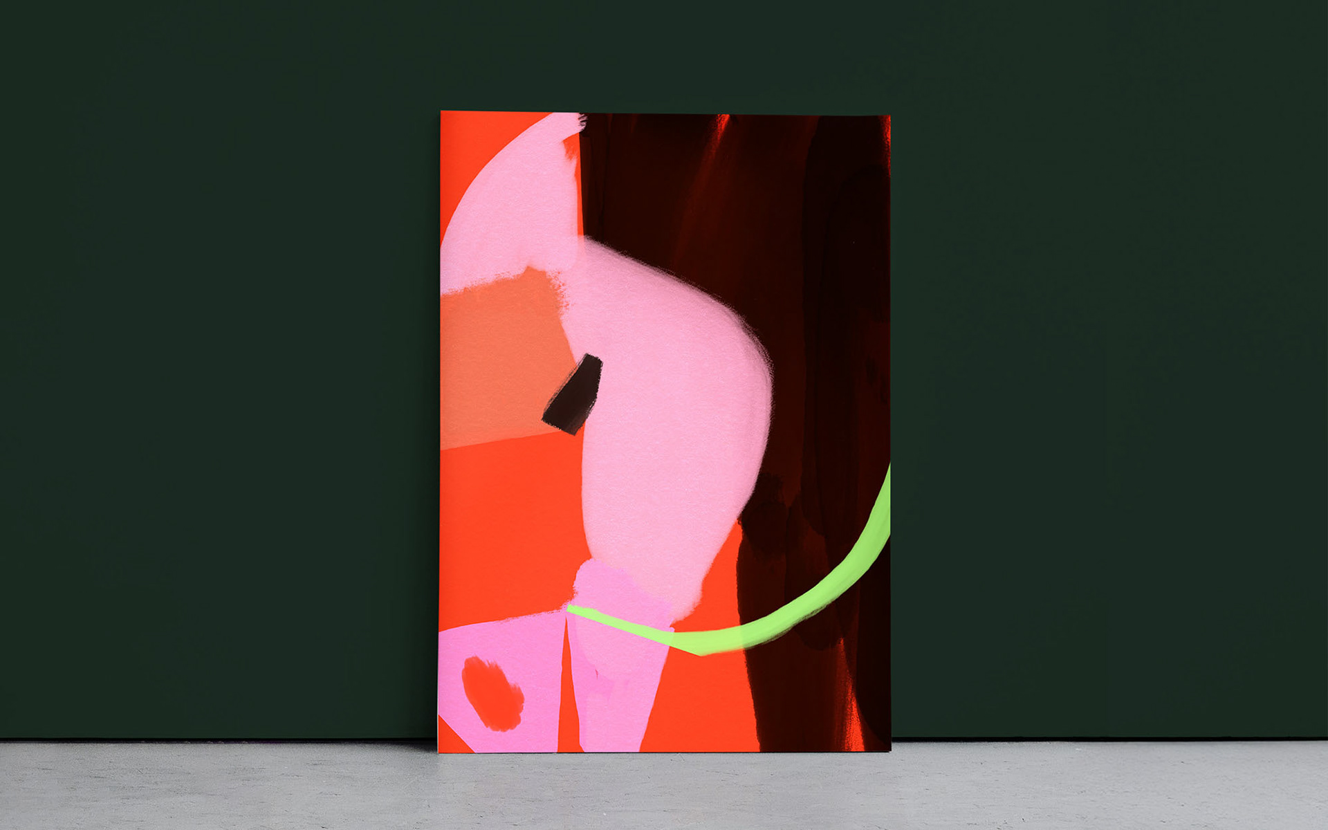 Abstract painting “hidden H” by Anne Marie Kersten – vibrant composition in red, pink, black and neon green tones, bold shapes and hidden rhythm suggestive of a concealed H.Abstrakte Malerei „hidden H“ von Anne Marie Kersten – leuchtende Komposition in Rot, Pink, Schwarz und Neon-Grün, kräftige Formen und ein verborgener Rhythmus mit Andeutung eines versteckten H