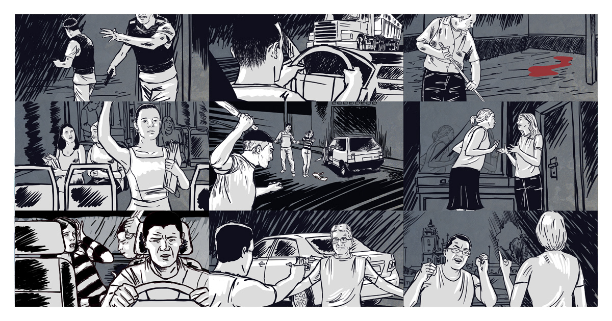 Ilustrações de reconstituição de crimes para a série Até Que a Morte Nos Separe para Dirt Work Factory 