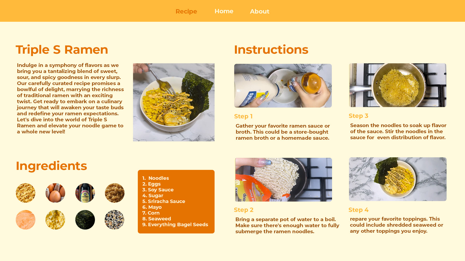 Landing Page for Ramen Recipe Video