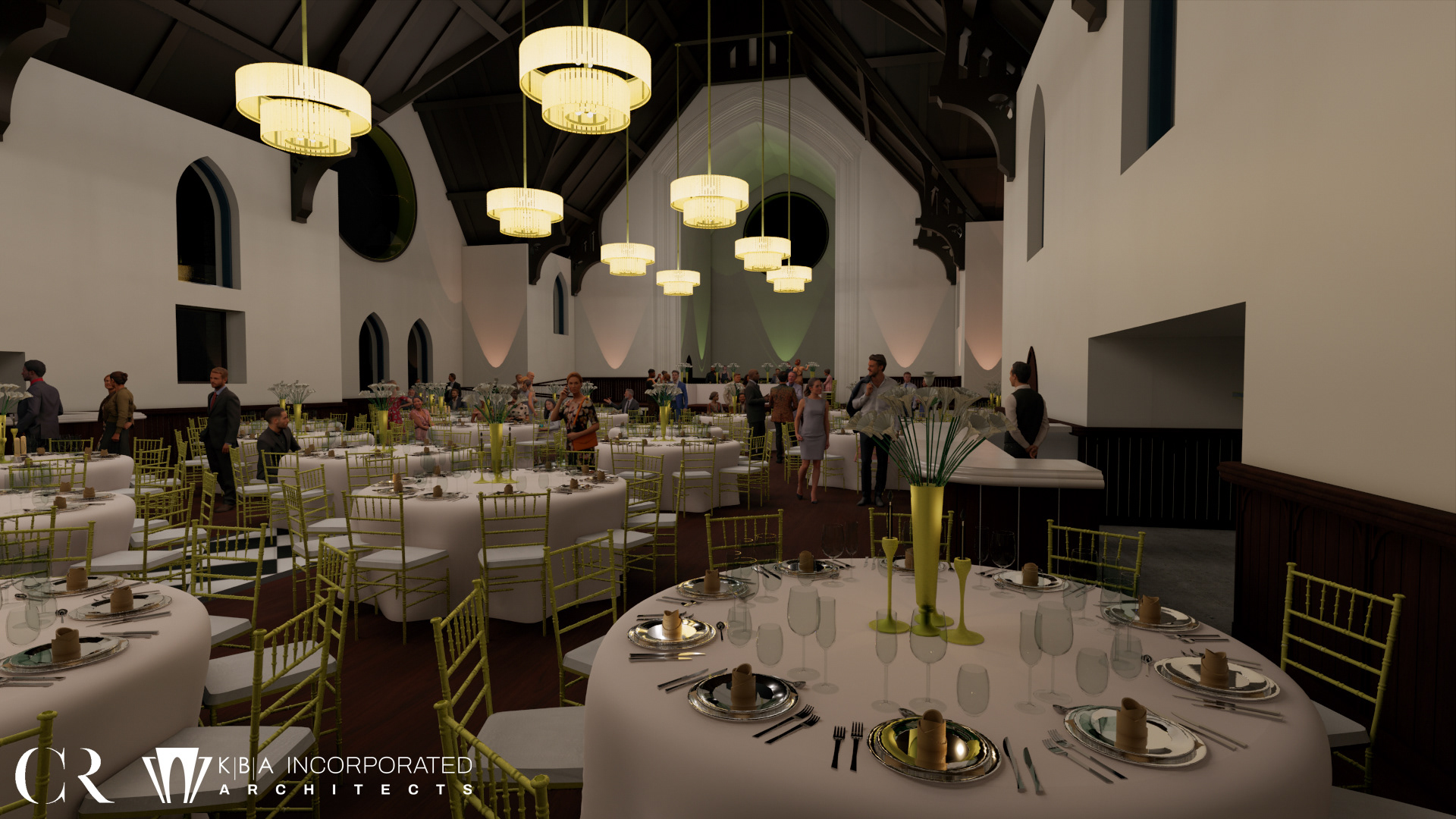 Render 2 from architect - strange green uplights and greenish, cold cast to image