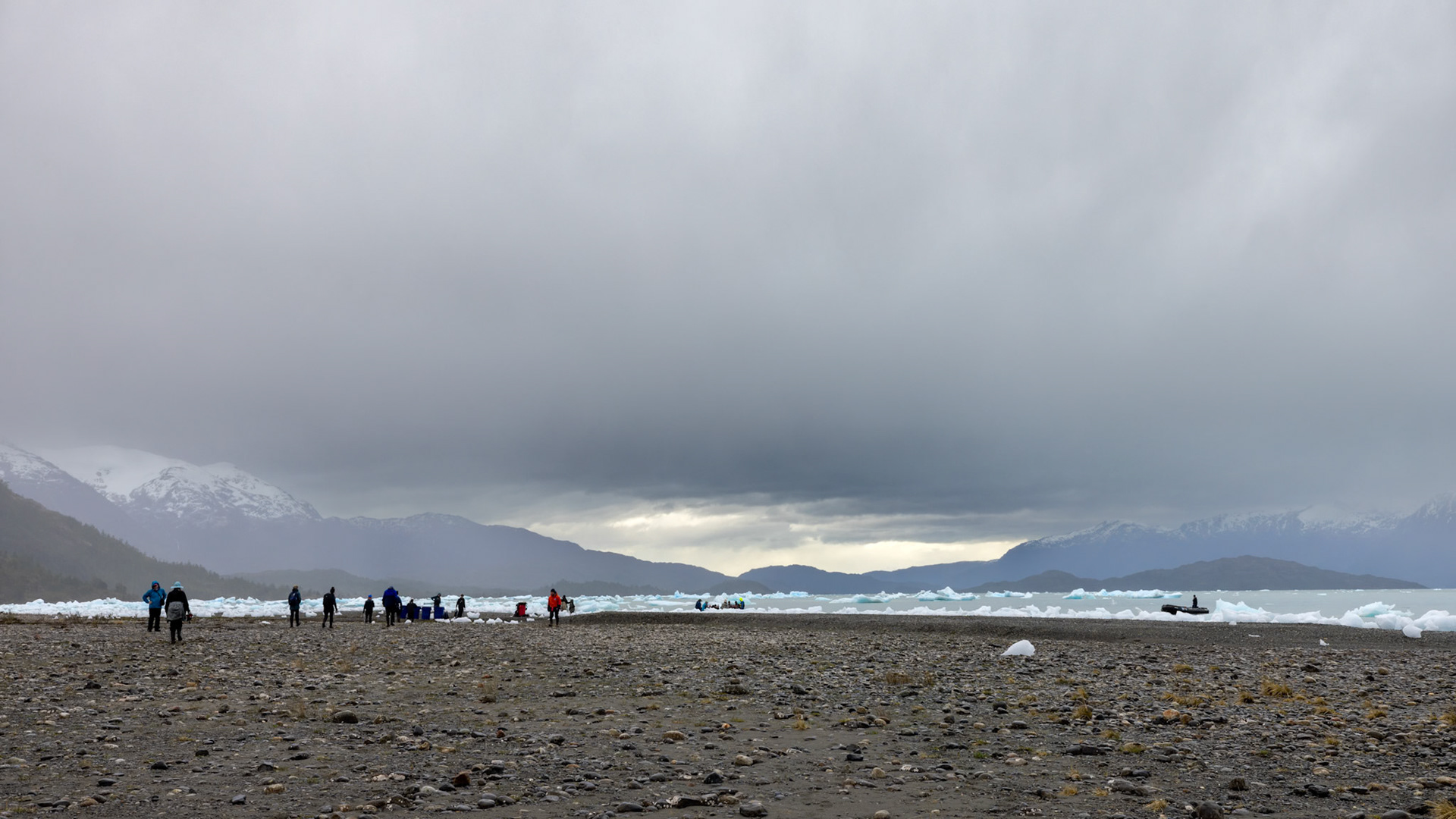 Wet landing from Zodiac's at La Tapera Park, glacial ice in Baker Channel