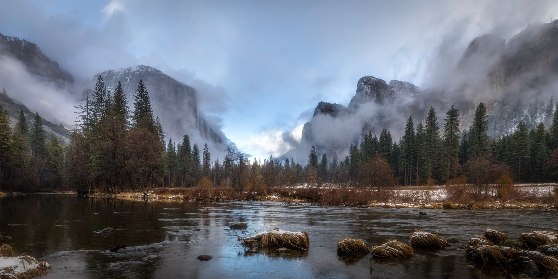 Valley View turnout along the Merced River, late afternoon
