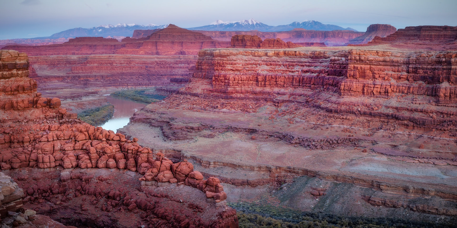 La Sal Mountains and Colorado River from Potash Road, Moab