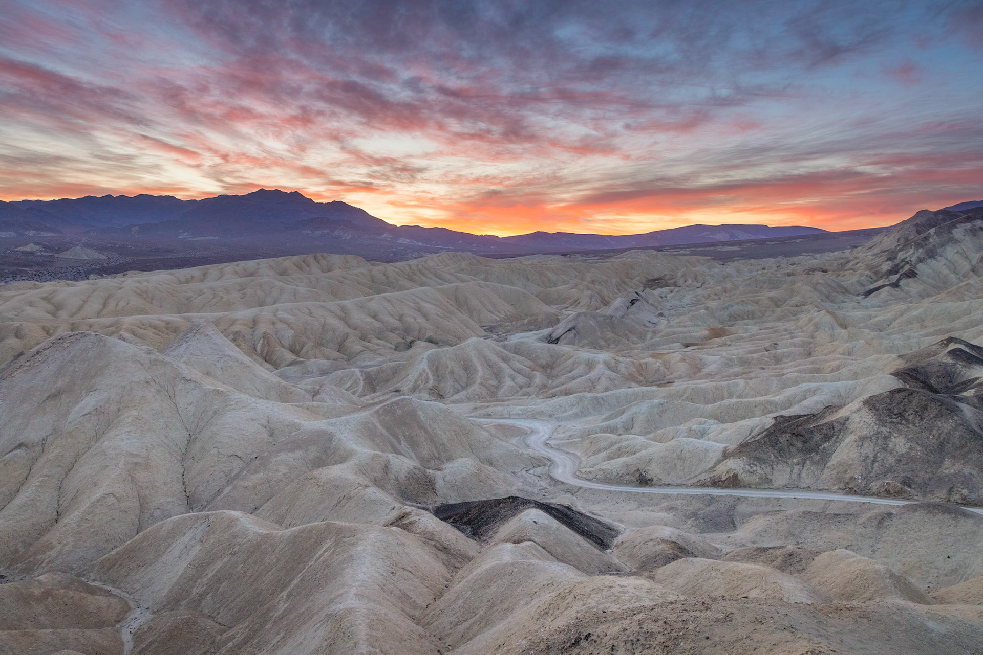 Sunrise at Twenty Mule Team Canyon; Furnace Creek Badlands