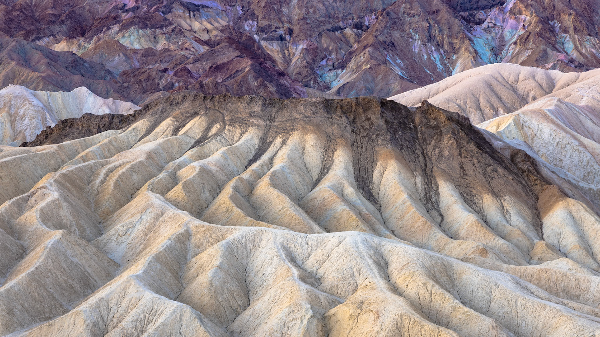 Zabriskie Point; lava capping Furnace Creek Badlands formation