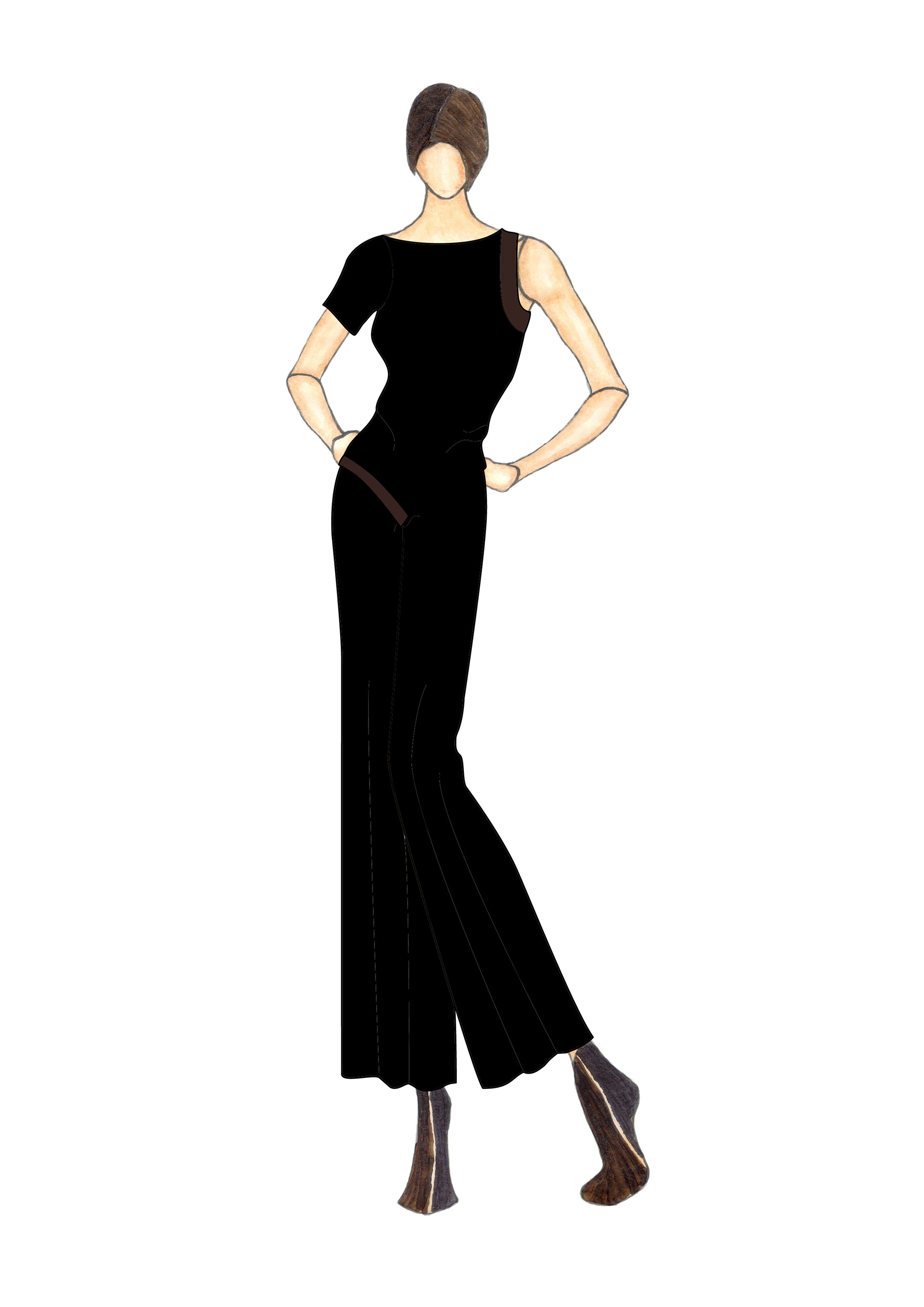 Asymmetric Right Sleeve Top with Flare Long Pants