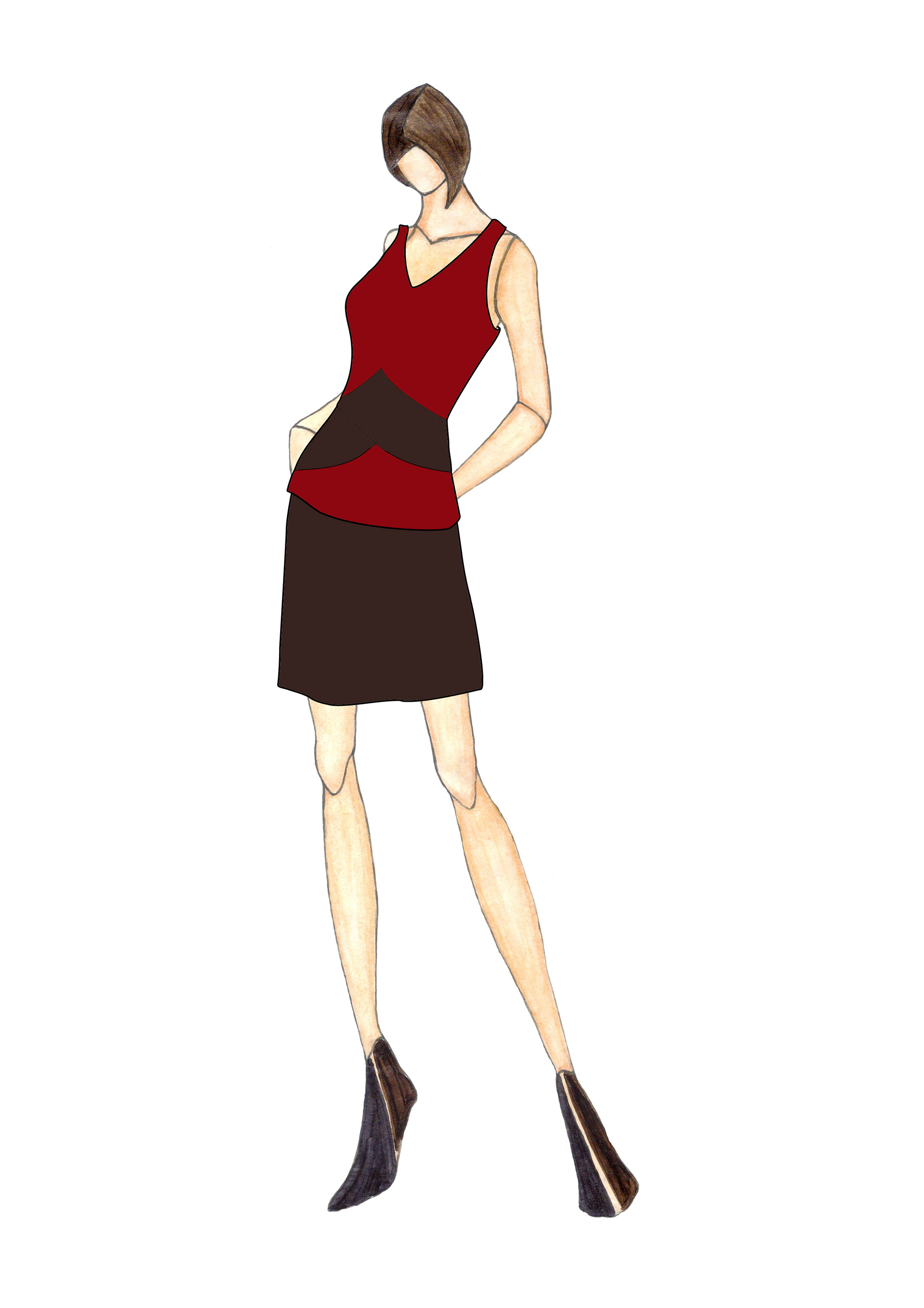 Sleeveless Top with A-line Skirt