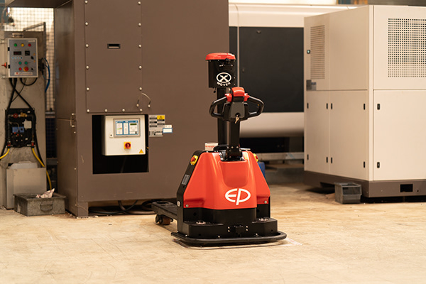 EP XP15 automated pallet truck (co-bot), robot at work in a plant room