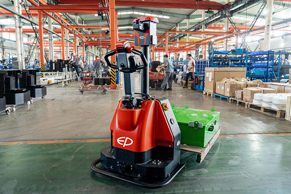 EP XP15 automated pallet truck (co-bot), robot in a busy factory