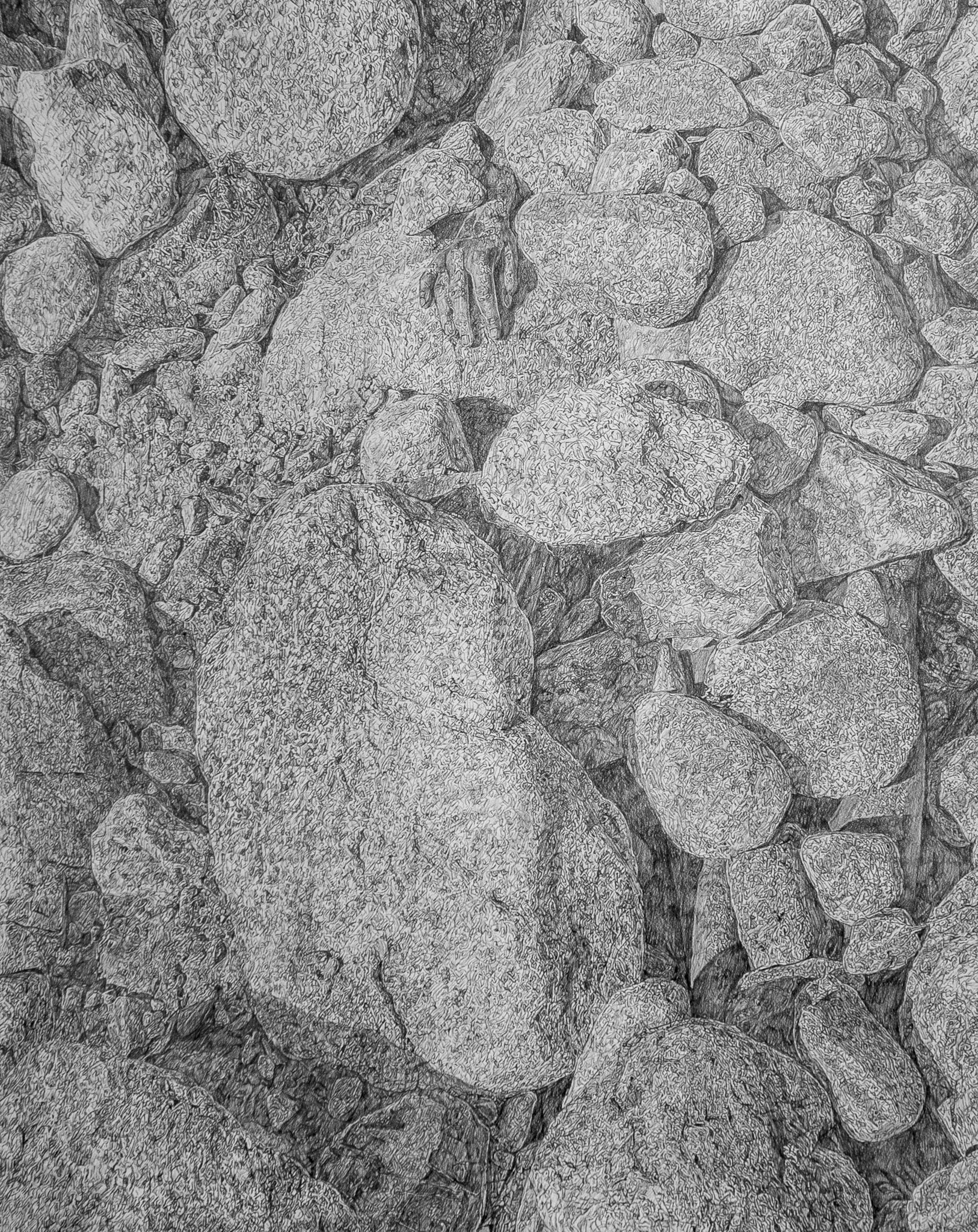 Covered (river rocks) - detail, graphite on paper, 320 x 220 cm, 2021