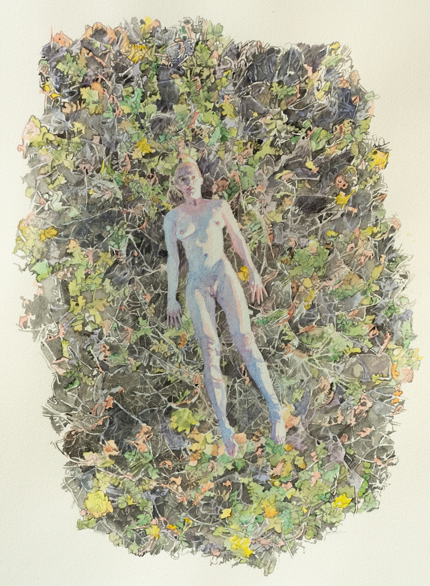 03.18, watercolor on paper, 48 x 36 cm (based on drone performance registration March 18 2025)